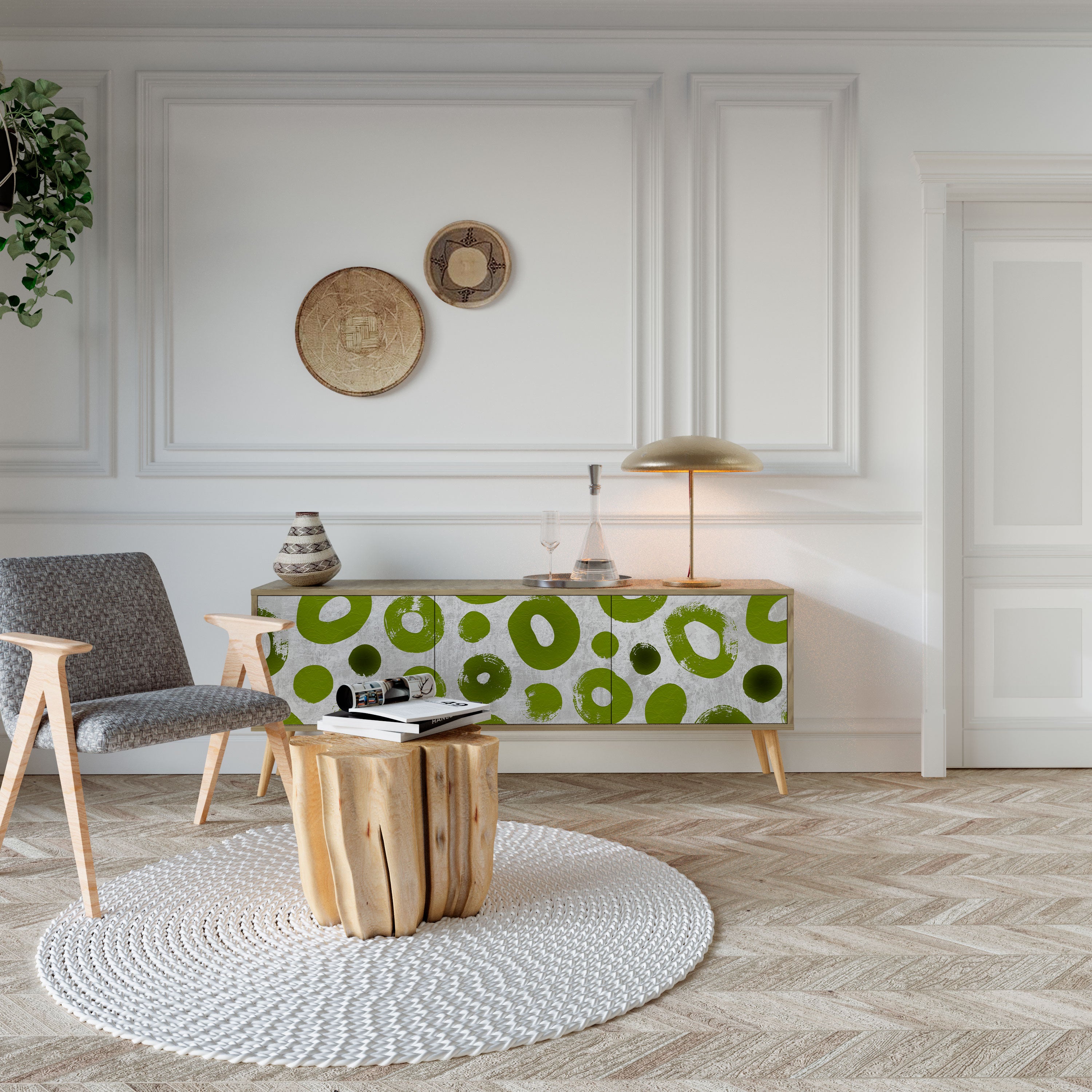 Βάση τηλεόρασης GREEN RHAPSODY με 3 πόρτες σε χρώμα δρυός
