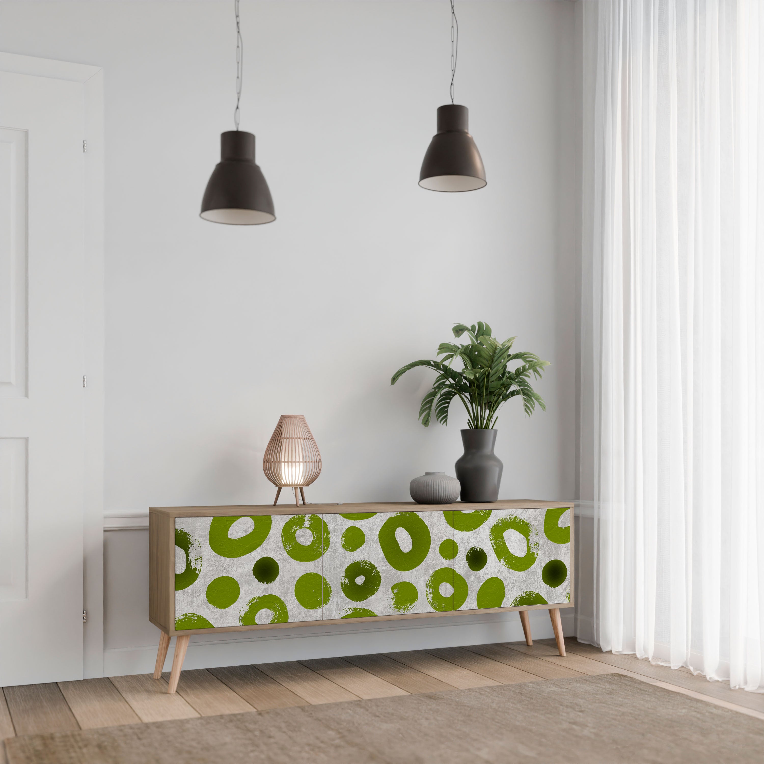 Βάση τηλεόρασης GREEN RHAPSODY με 3 πόρτες σε χρώμα δρυός