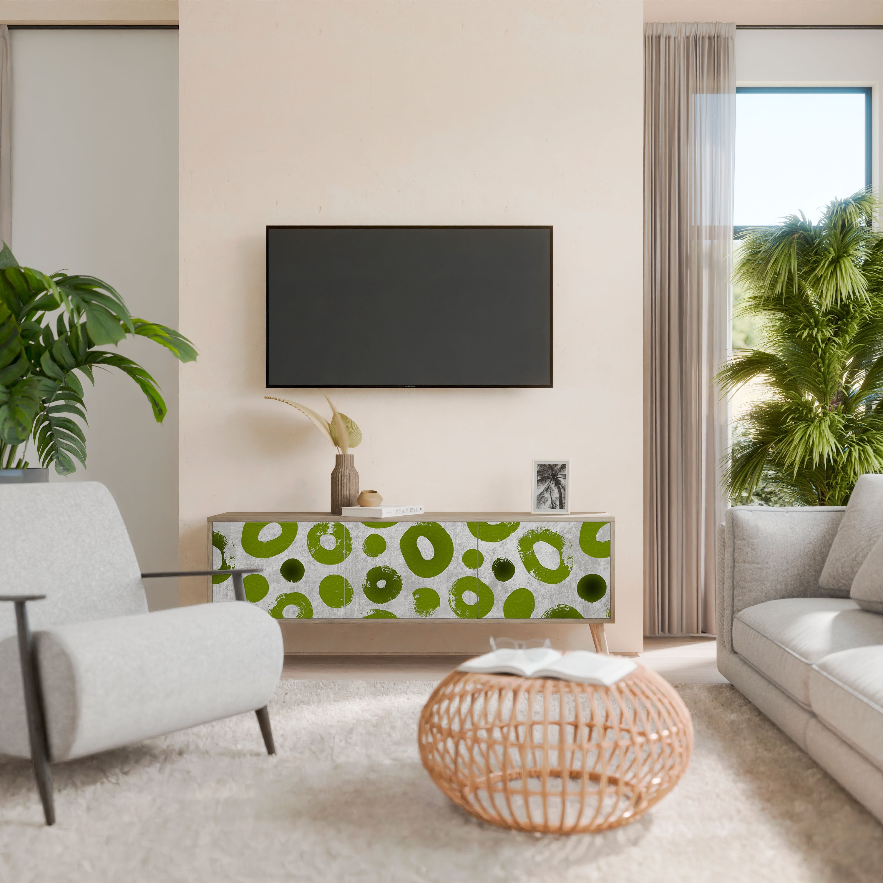 Βάση τηλεόρασης GREEN RHAPSODY με 3 πόρτες σε χρώμα δρυός