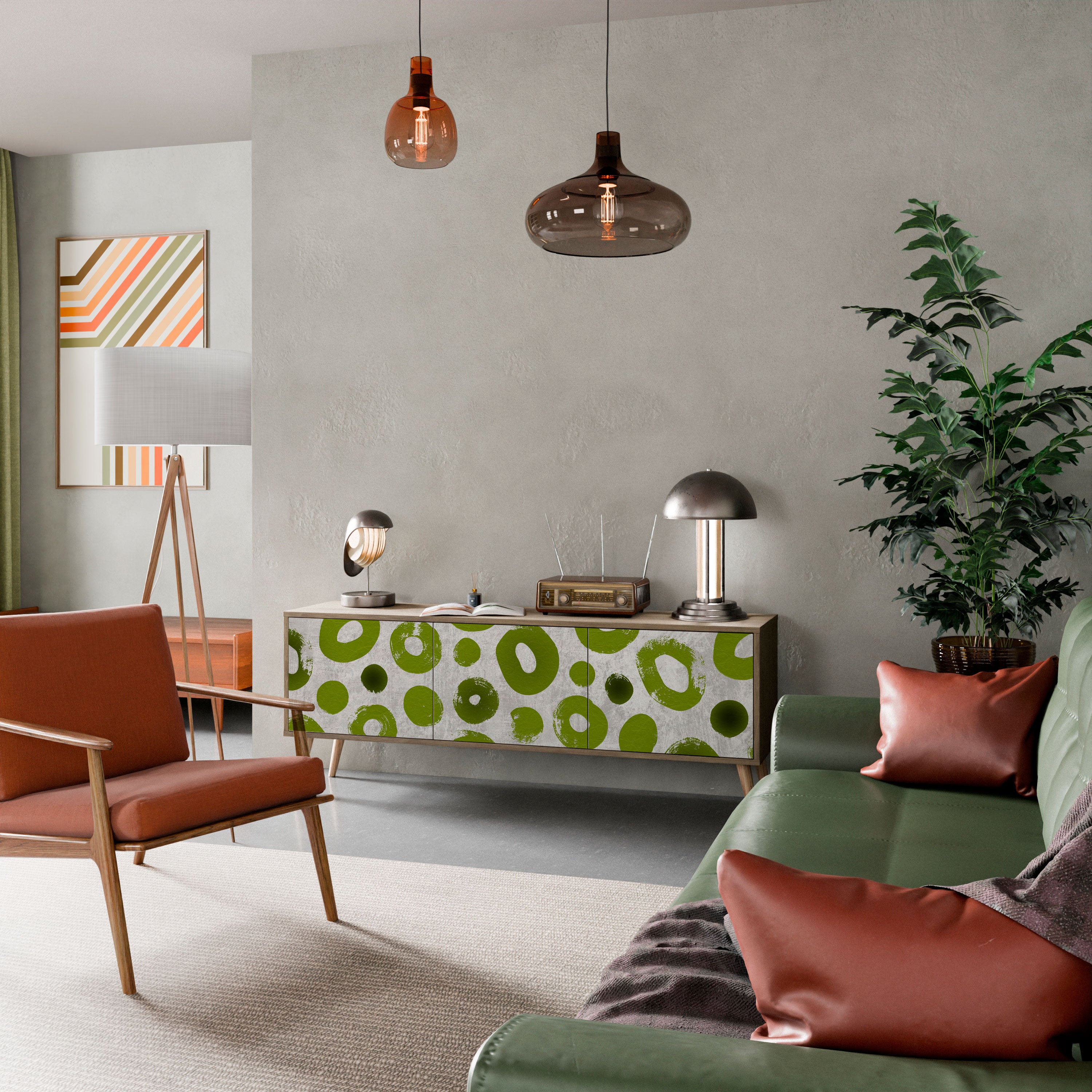 Βάση τηλεόρασης GREEN RHAPSODY με 3 πόρτες σε χρώμα δρυός