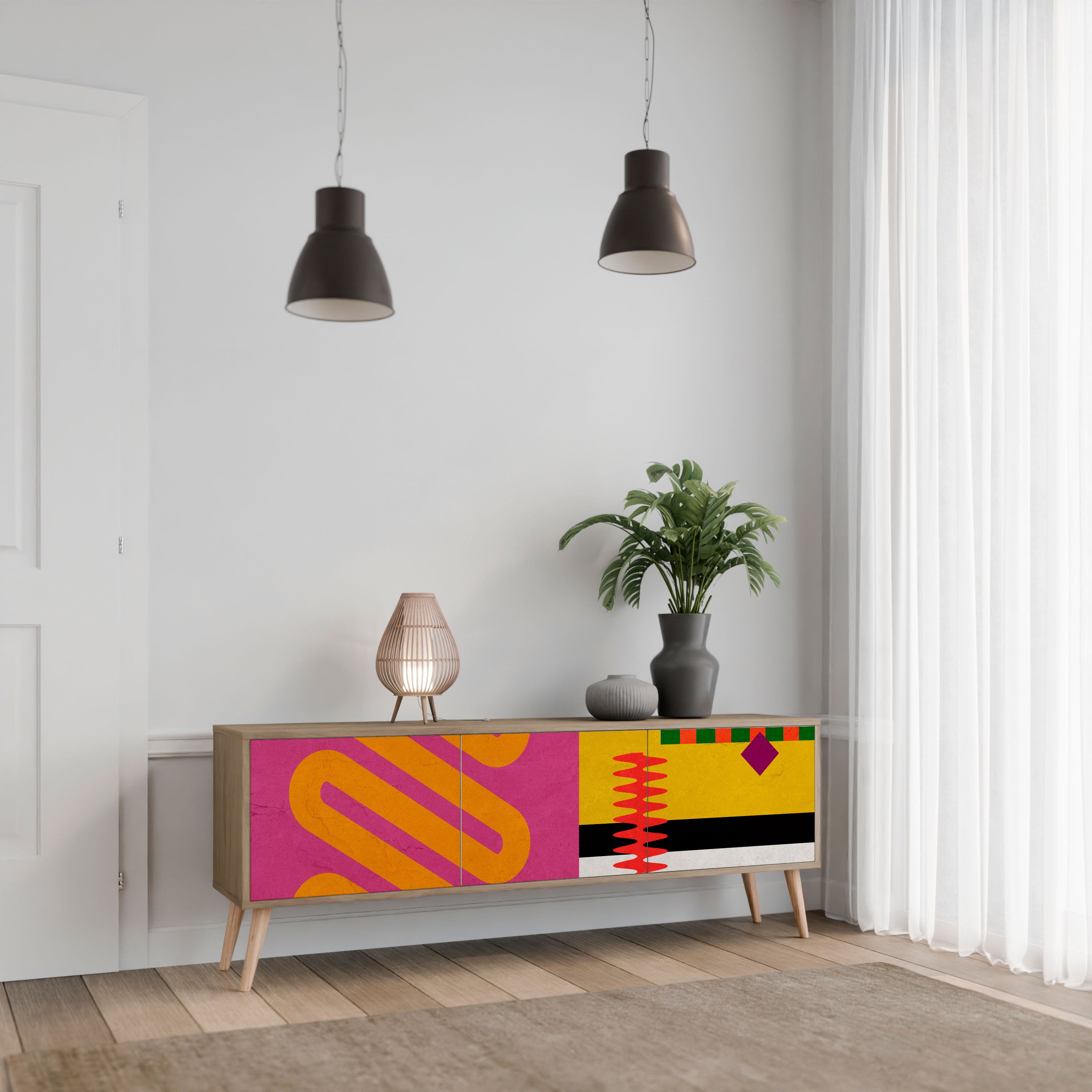 Βάση τηλεόρασης VIVID ART με 3 πόρτες σε εφέ δρυός