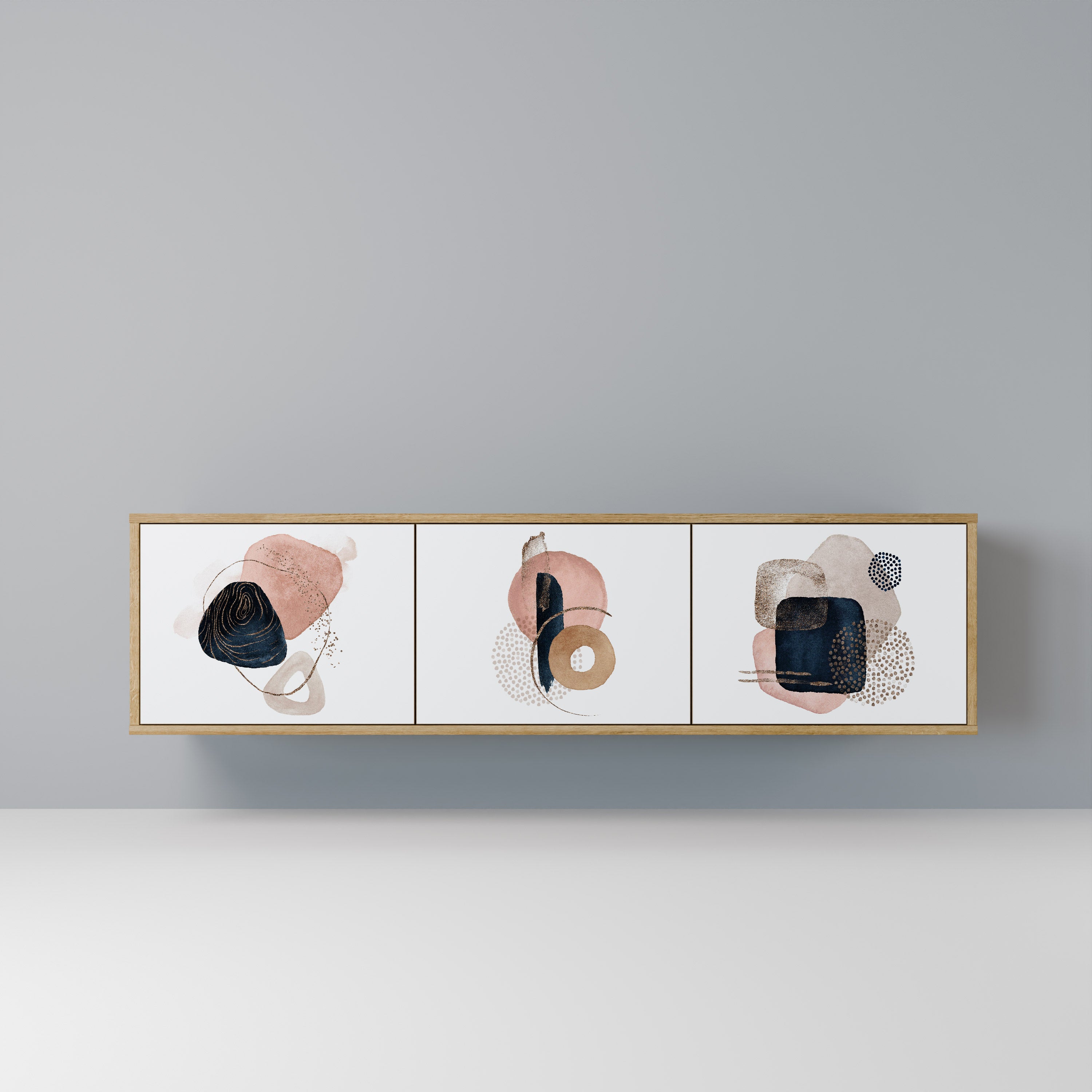 Βάση τηλεόρασης 3 θυρών COLOURFUL SHAPES σε χρώμα δρυός