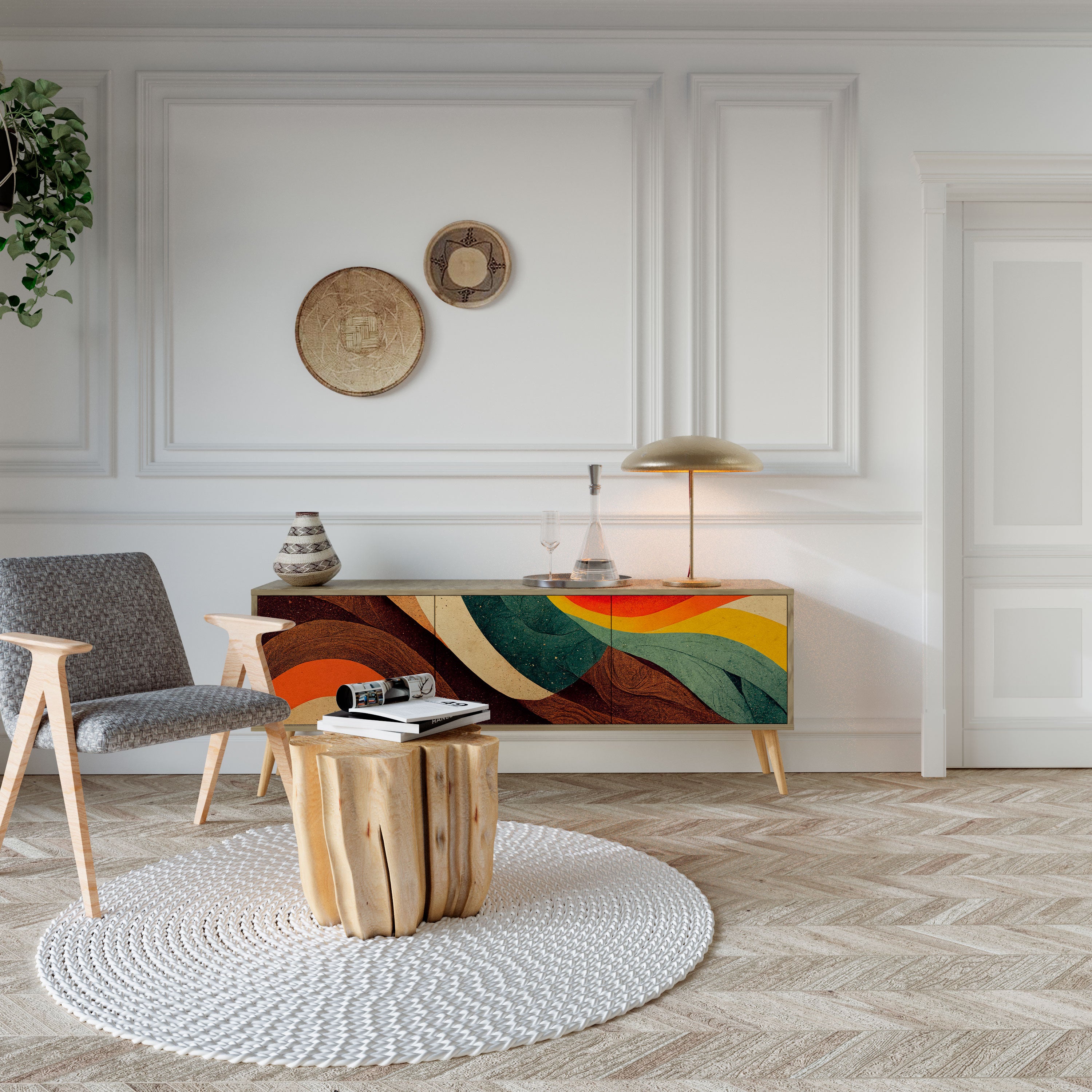 Βάση τηλεόρασης COLORFUL STRANDS με 3 πόρτες σε εφέ δρυός