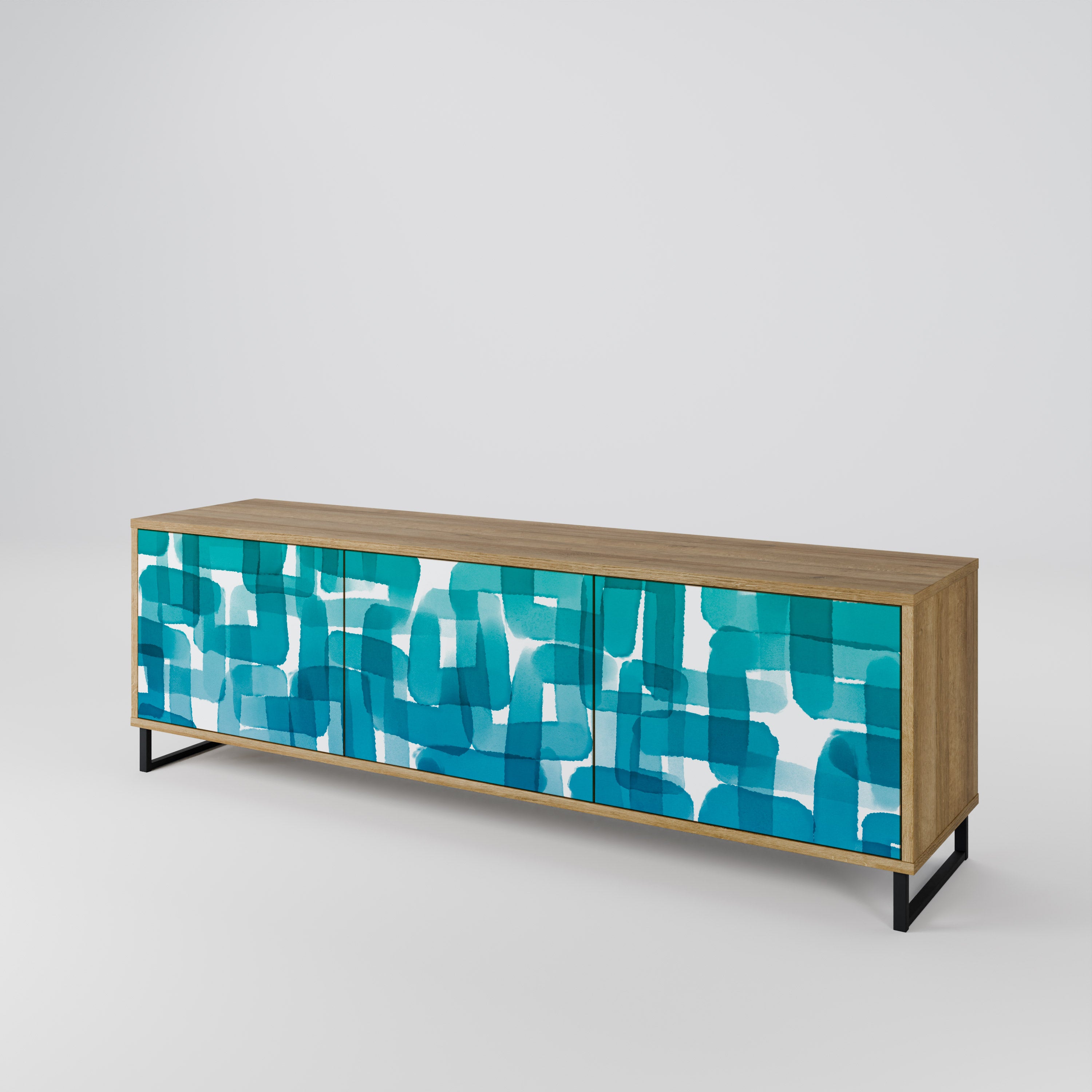 TURQUOISE RECTANGLES 3-Door TV Cabinet