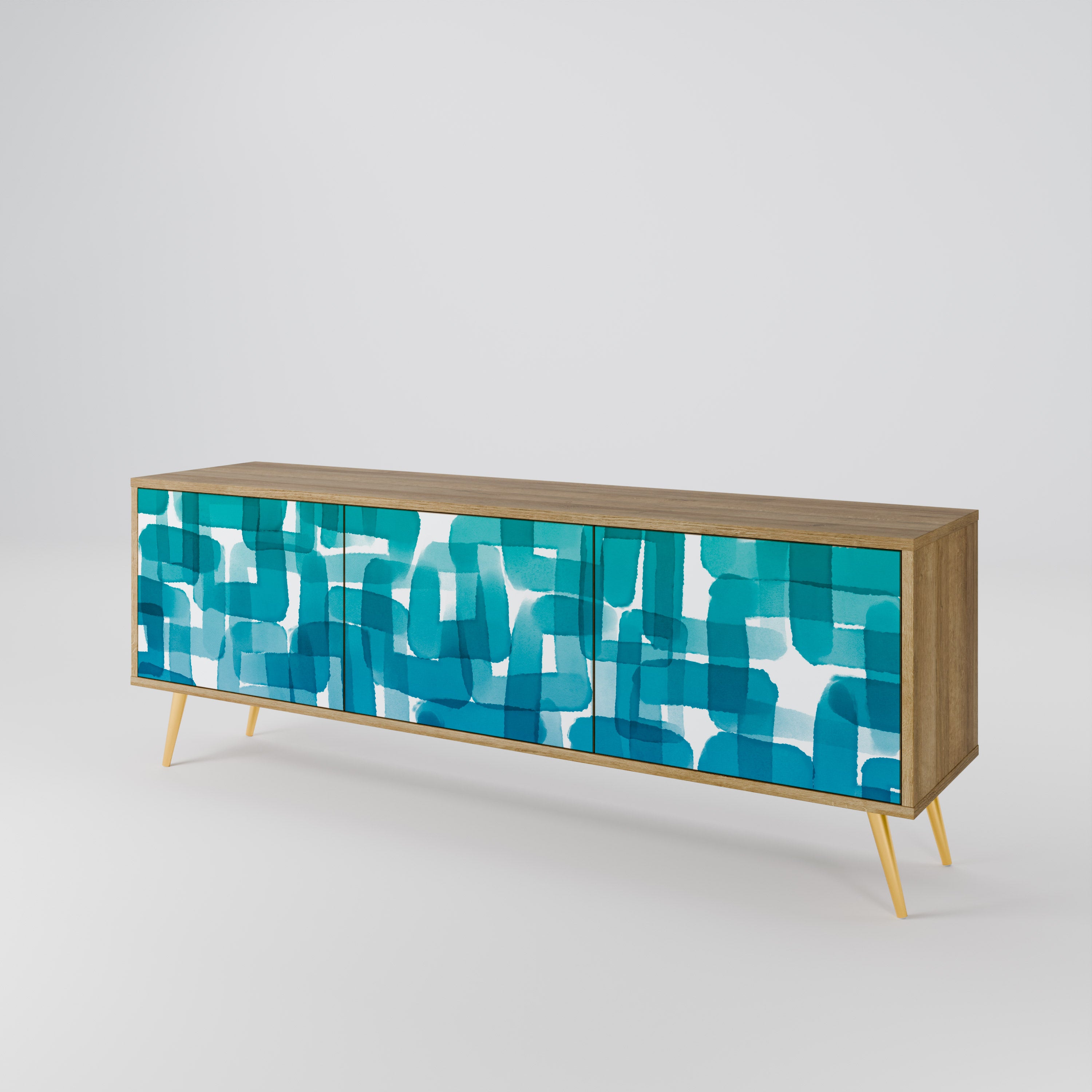 TURQUOISE RECTANGLES 3-Door TV Cabinet