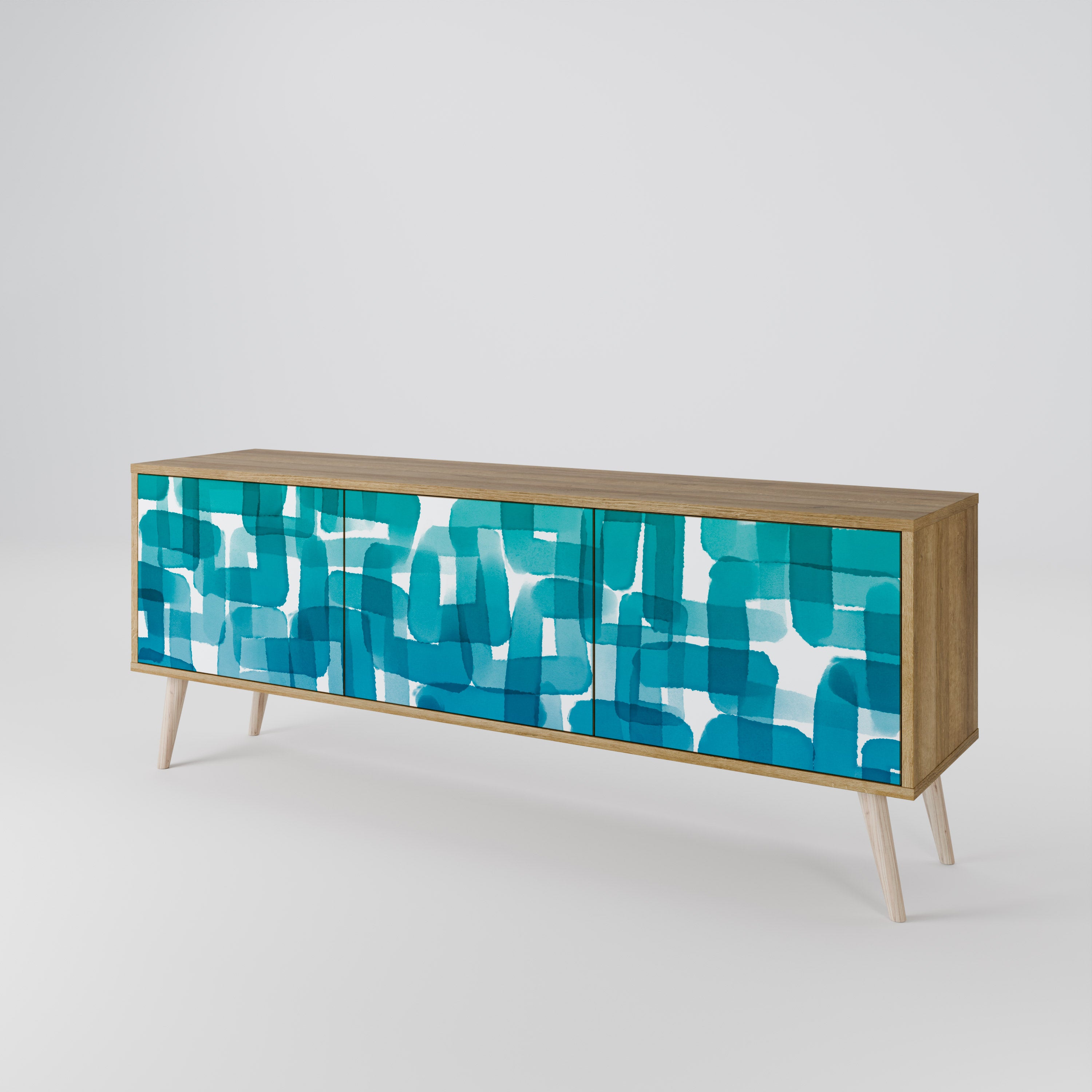 TURQUOISE RECTANGLES 3-Door TV Cabinet