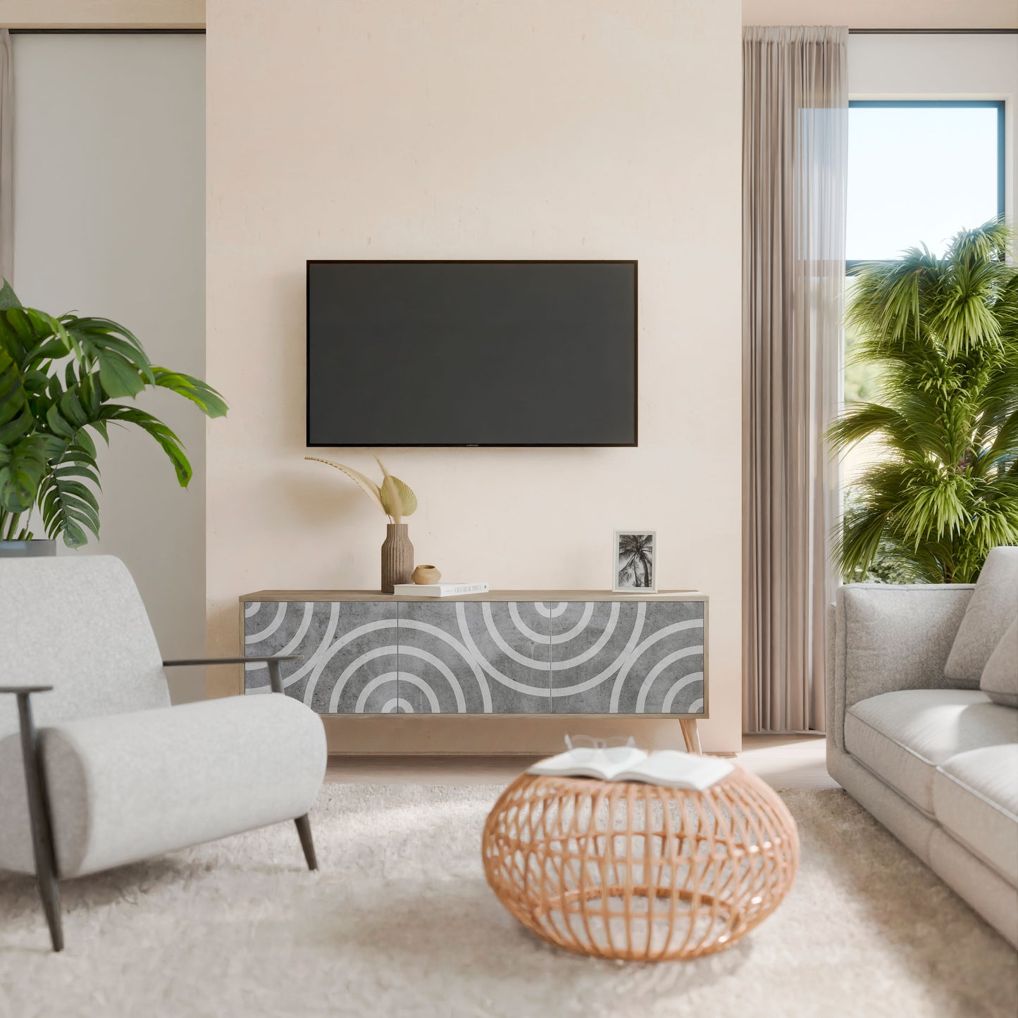 CIRCLE CONCRETE 3-Door TV Cabinet