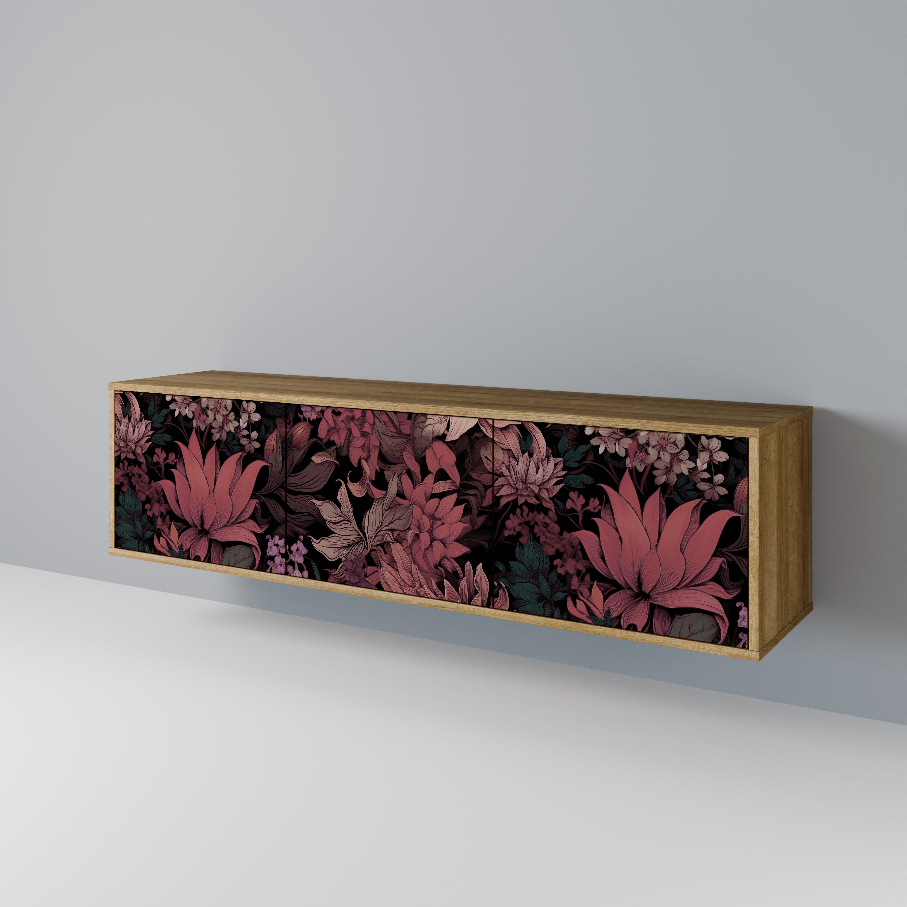 Βάση τηλεόρασης FLORAL WHISPER με 3 πόρτες σε όψη δρυός