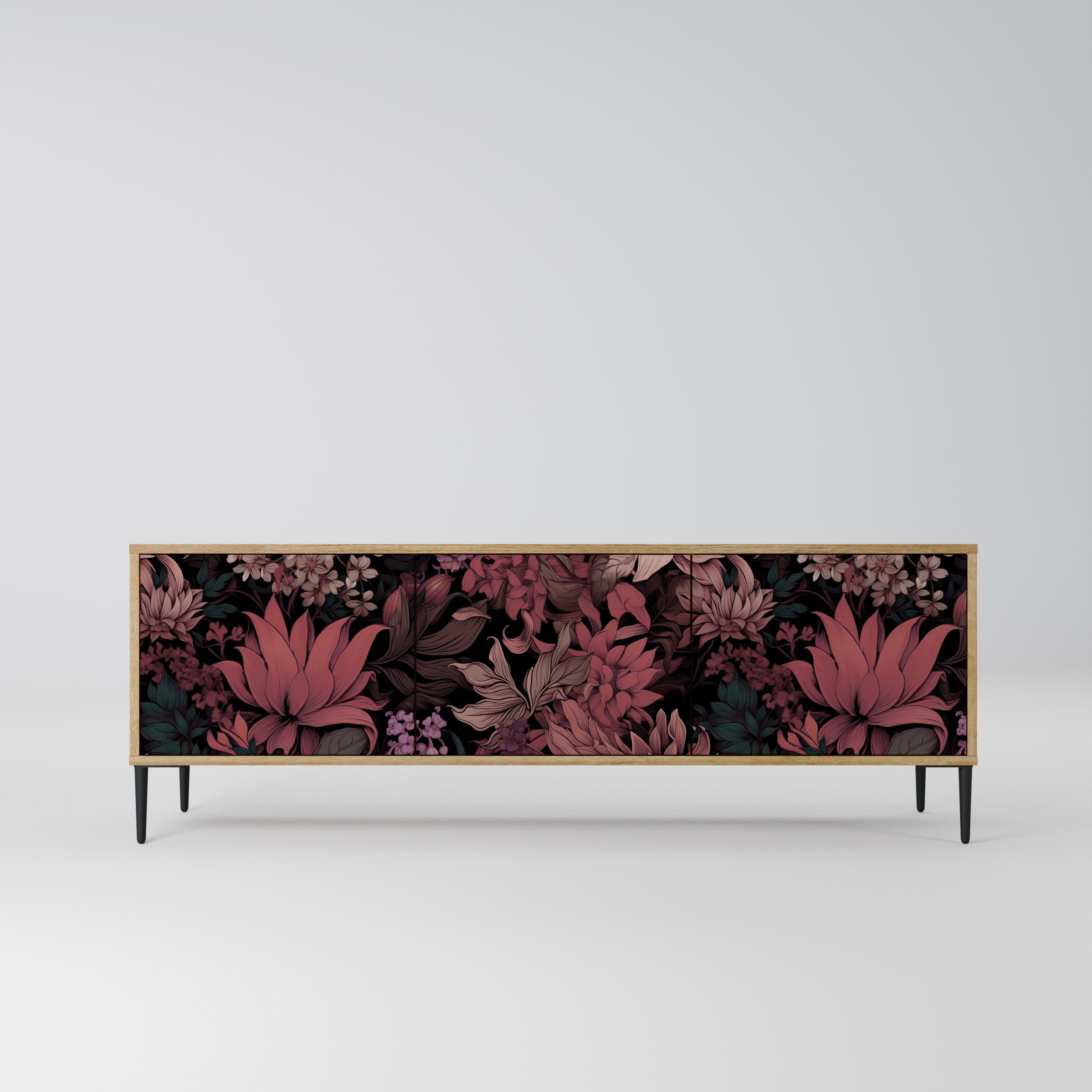 Βάση τηλεόρασης FLORAL WHISPER με 3 πόρτες σε όψη δρυός