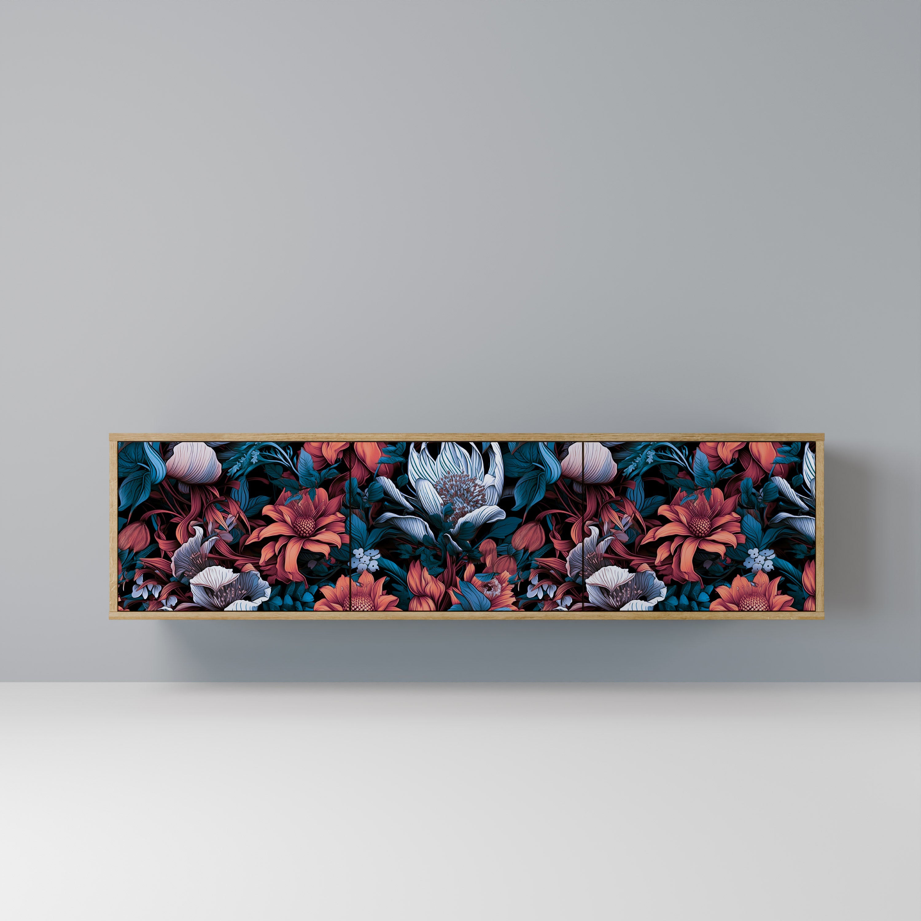 ETHEREAL BLOSSOMS Τρίθυρη βάση τηλεόρασης σε εφέ δρυός
