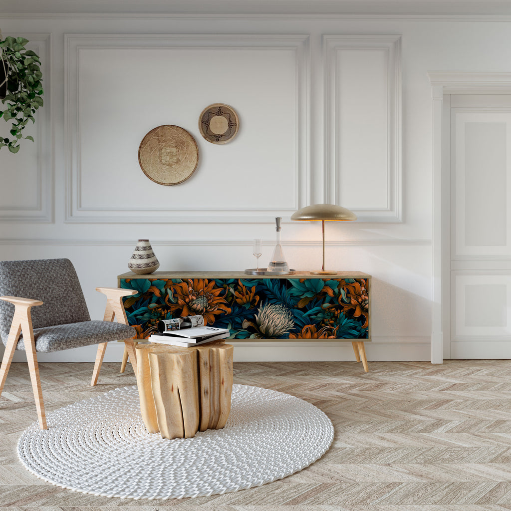 Βάση τηλεόρασης MORNING BLOOM με 3 πόρτες σε όψη δρυός