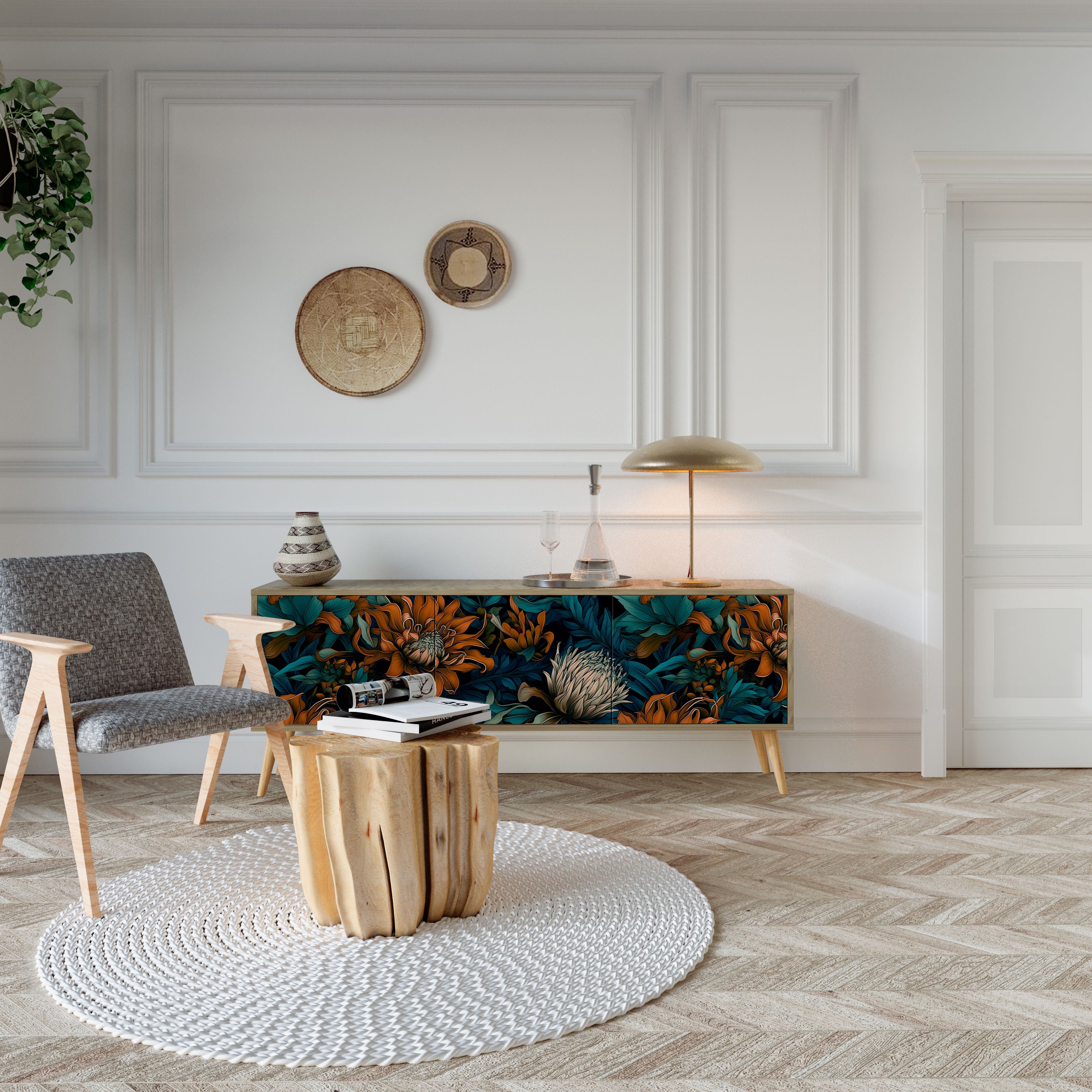 Βάση τηλεόρασης MORNING BLOOM με 3 πόρτες σε όψη δρυός