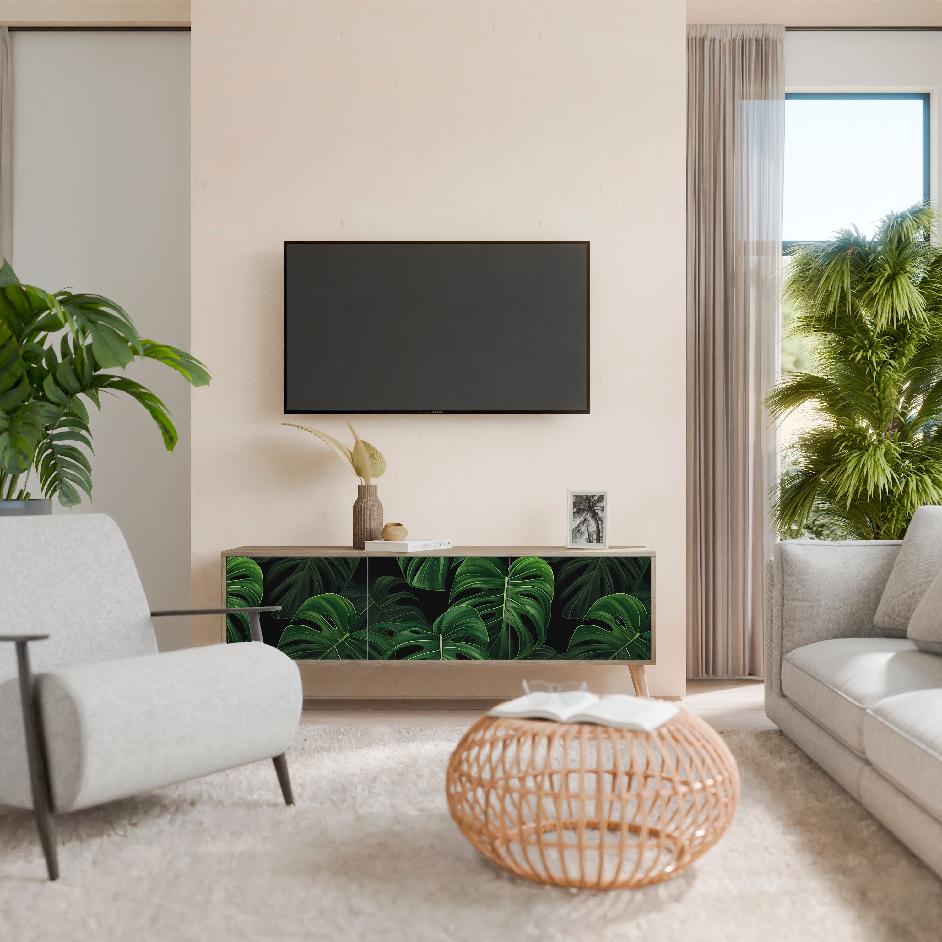 INFINITE MONSTERA Τρίθυρη βάση τηλεόρασης σε όψη δρυός