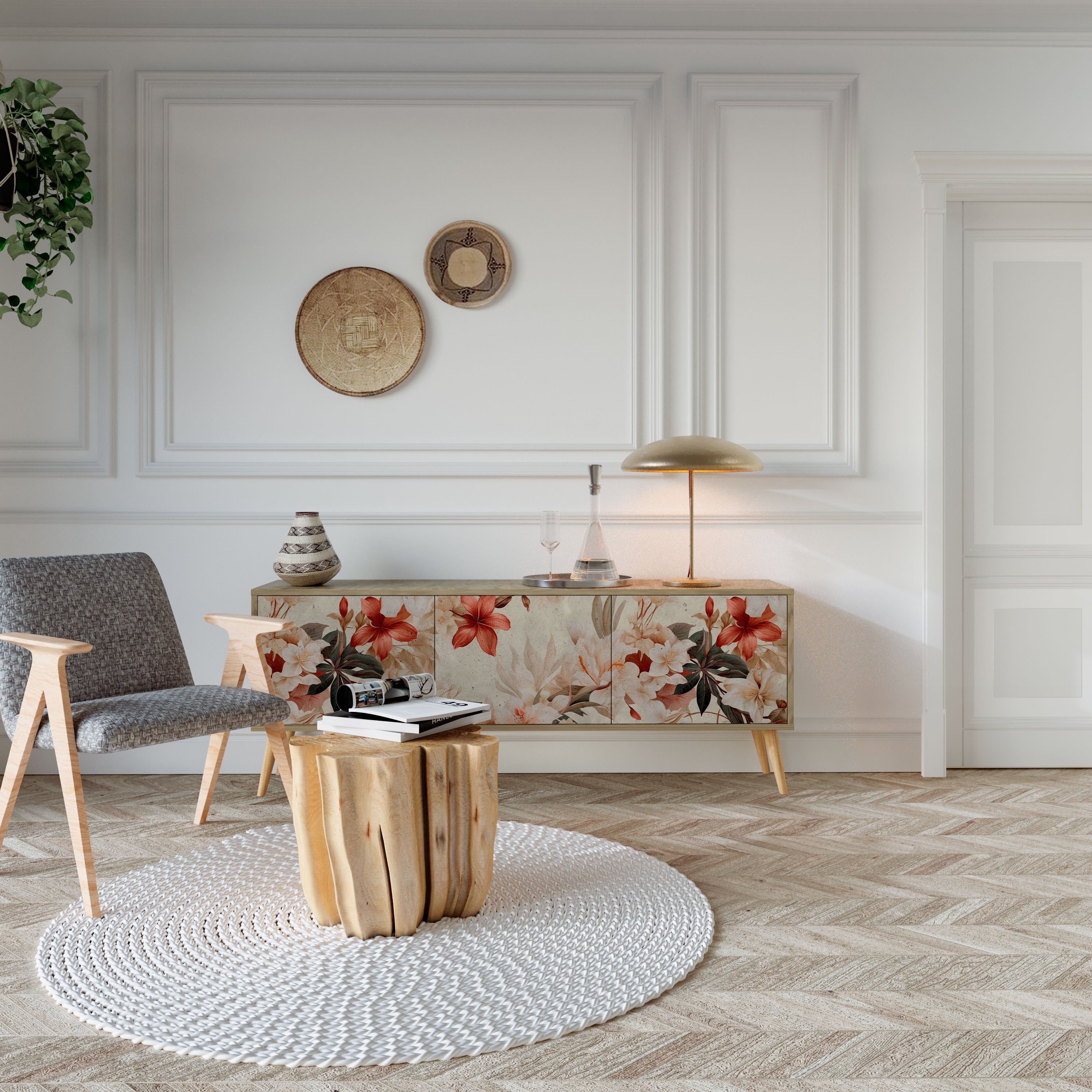 Βάση τηλεόρασης PETAL HARMONY με 3 πόρτες σε όψη δρυός