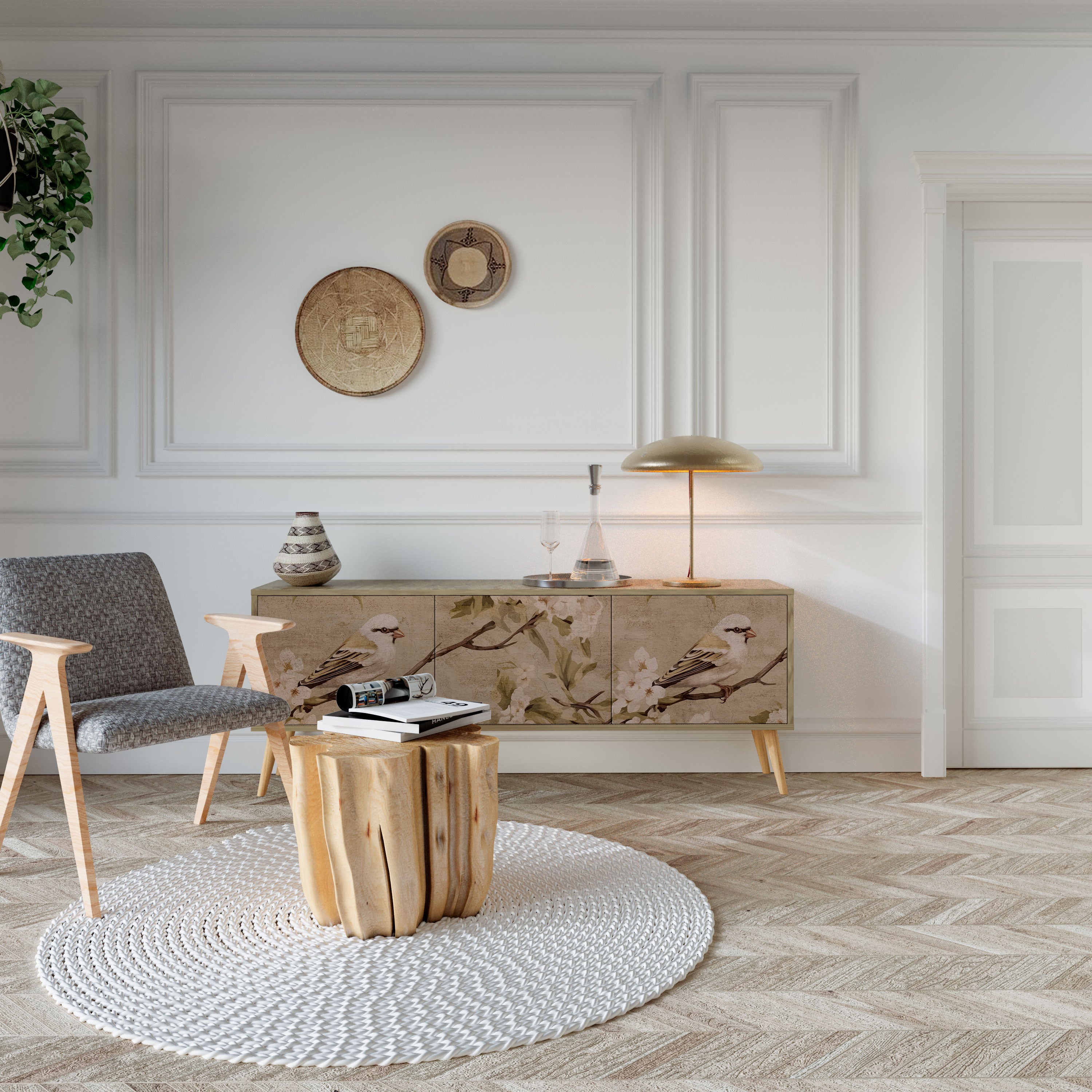 Βάση τηλεόρασης PETAL DISTINGUISH με 3 πόρτες σε όψη δρυός