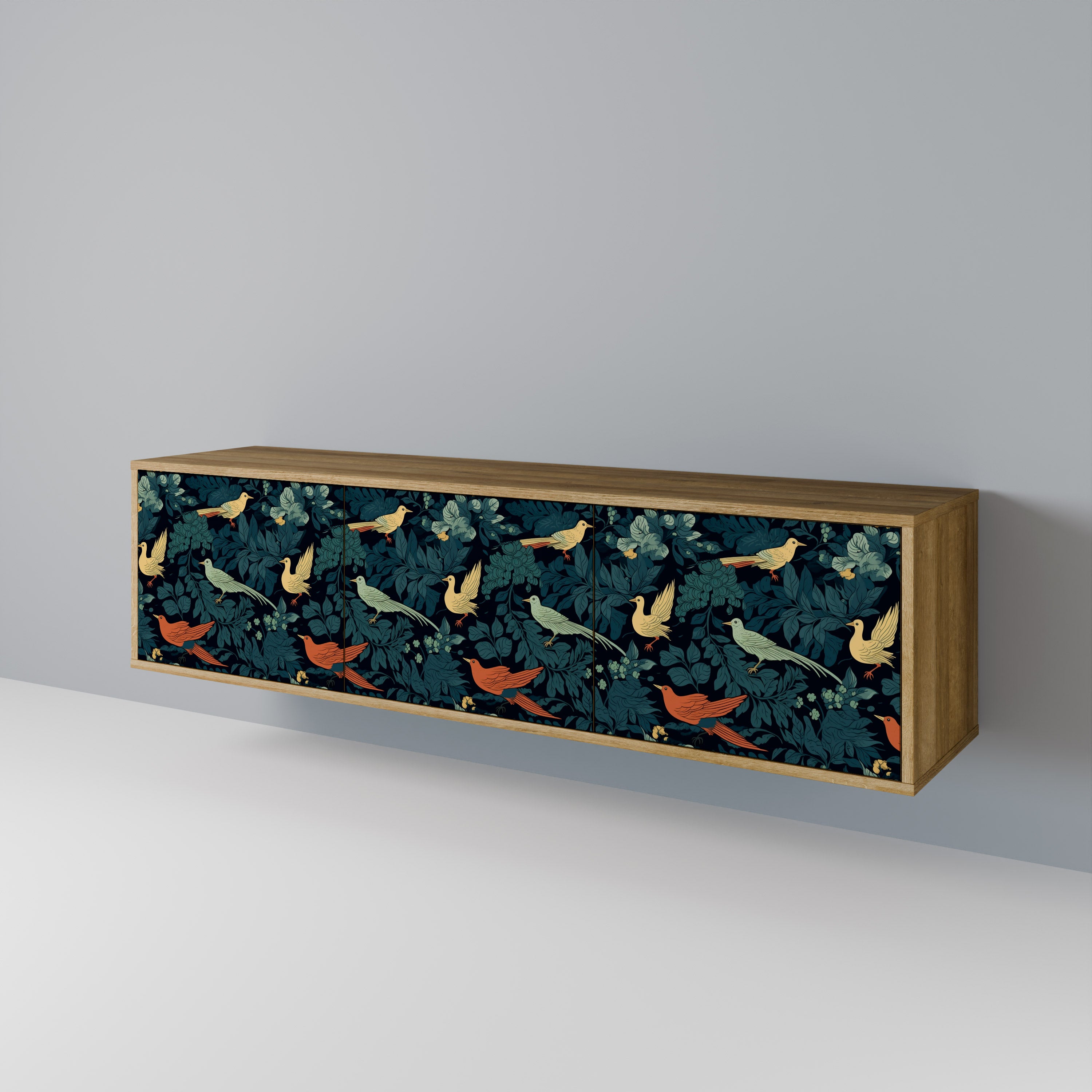 Βάση τηλεόρασης FOWL ORNAMENT με 3 πόρτες σε όψη δρυός