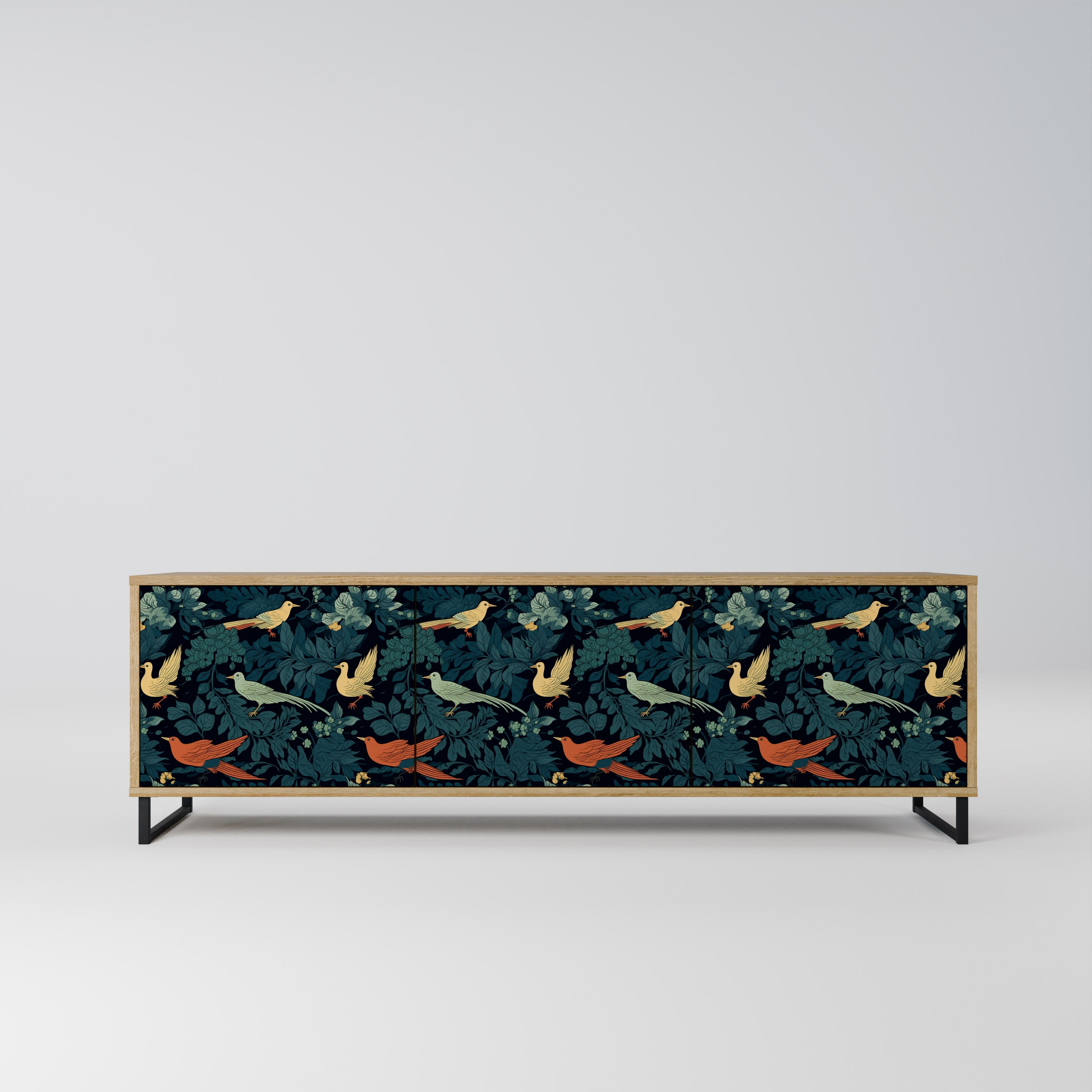 Βάση τηλεόρασης FOWL ORNAMENT με 3 πόρτες σε όψη δρυός