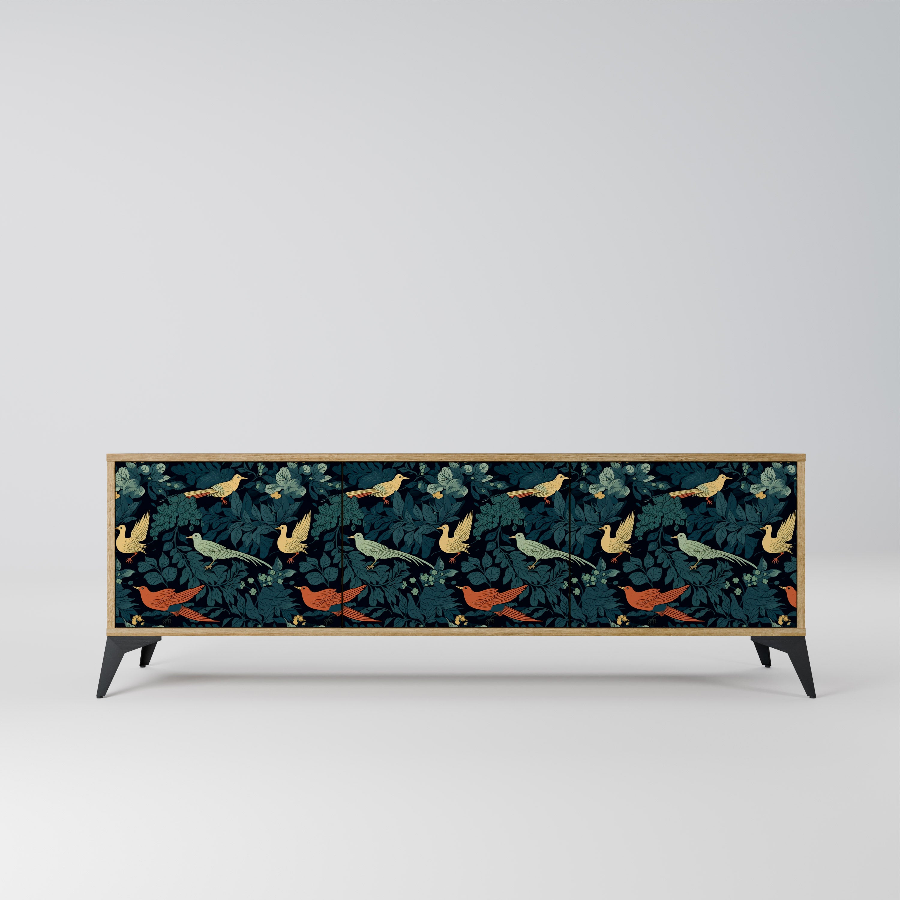 Βάση τηλεόρασης FOWL ORNAMENT με 3 πόρτες σε όψη δρυός