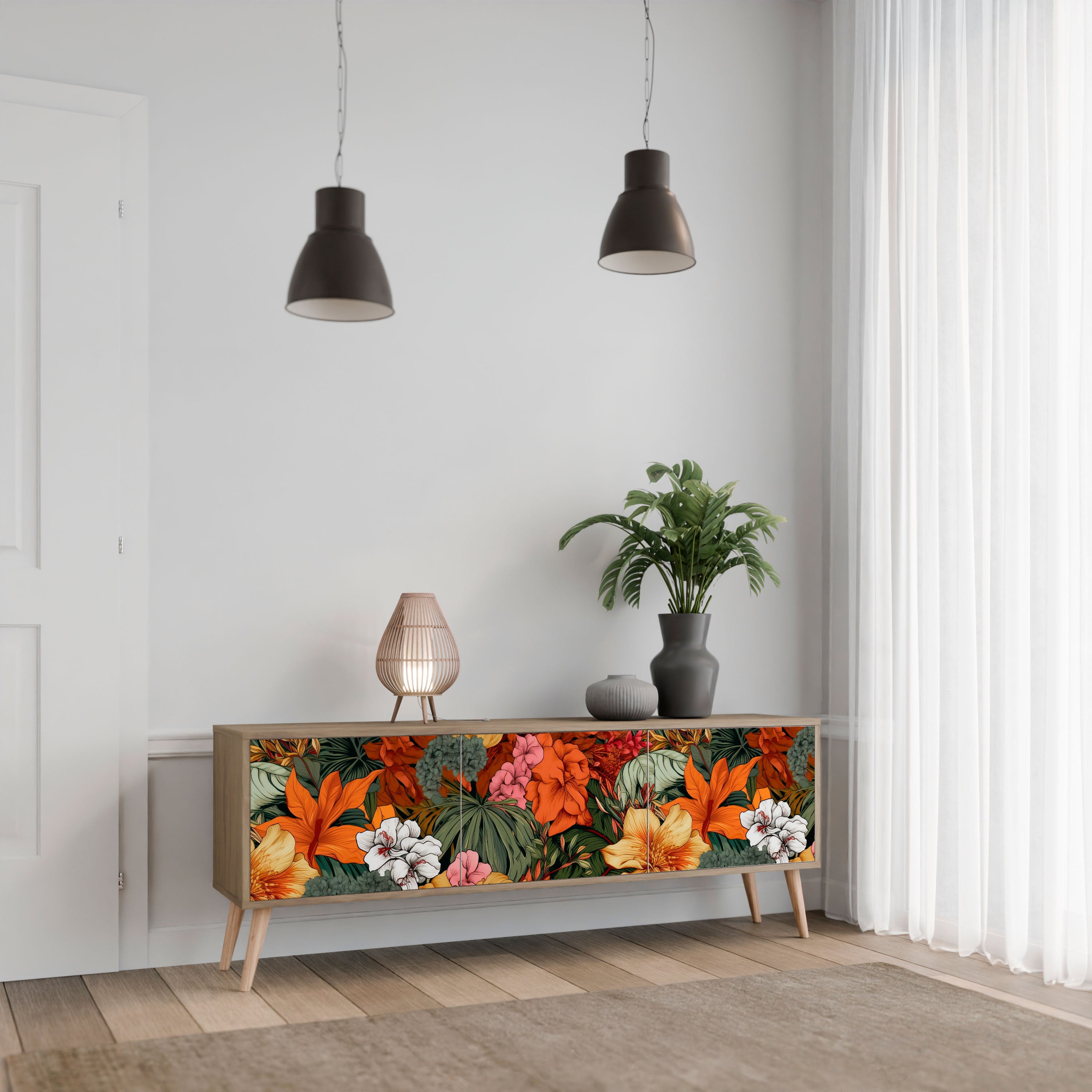 Βάση τηλεόρασης RADIANT FLORA με 3 πόρτες σε όψη δρυός