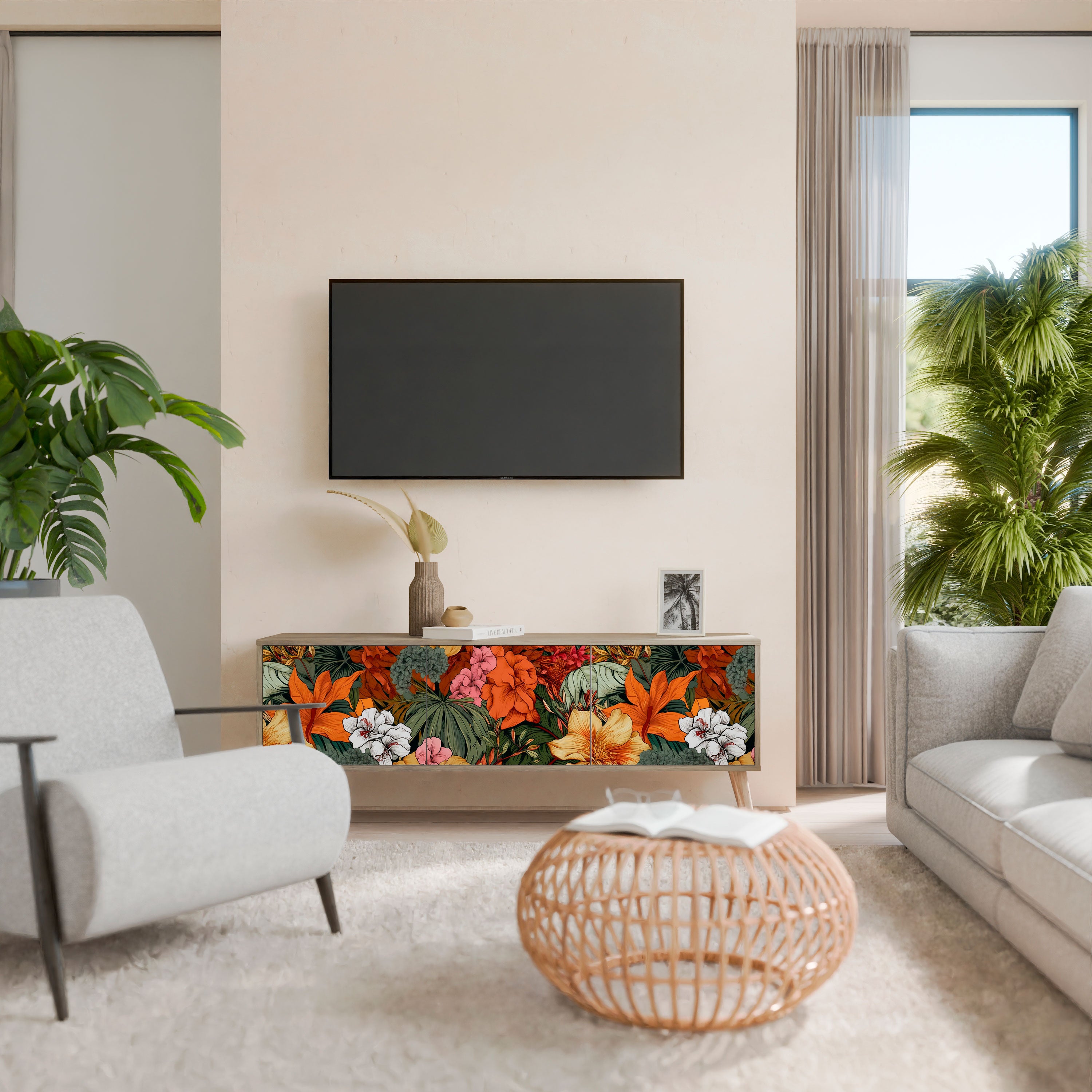Βάση τηλεόρασης RADIANT FLORA με 3 πόρτες σε όψη δρυός