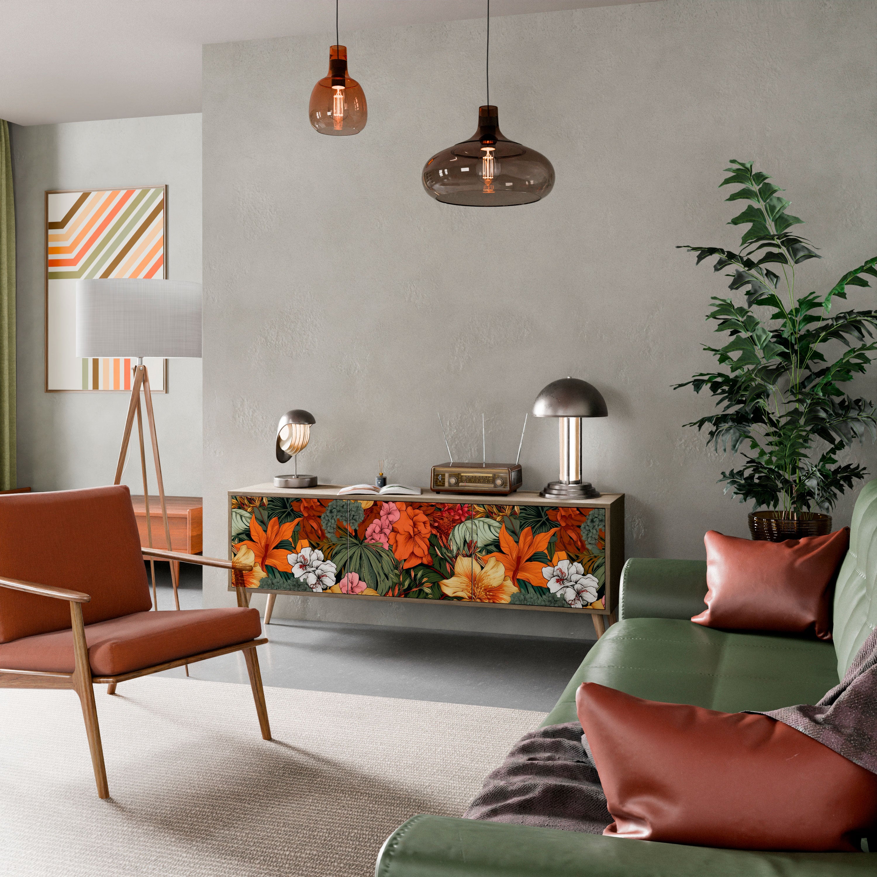 Βάση τηλεόρασης RADIANT FLORA με 3 πόρτες σε όψη δρυός