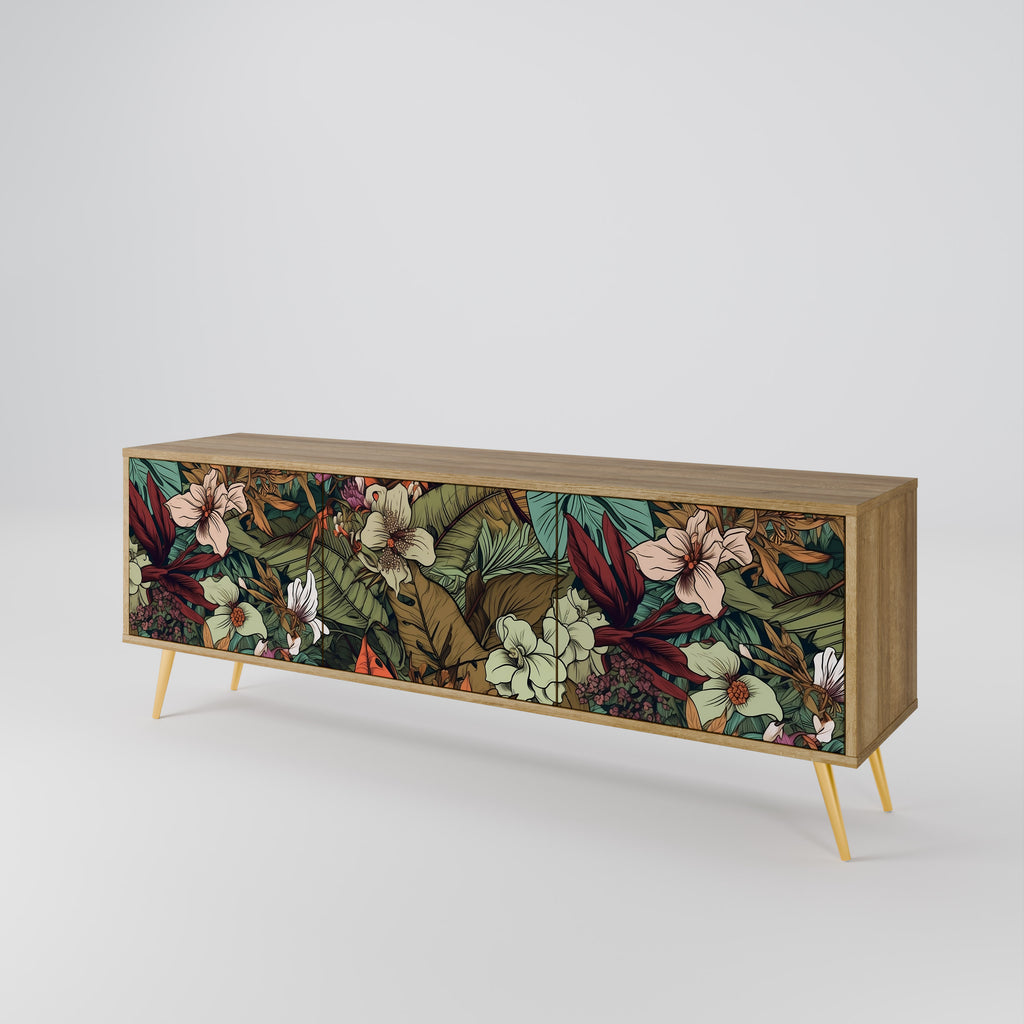 BOTANICAL EMERGENCE 3-Door TV Stand in Oak Effect