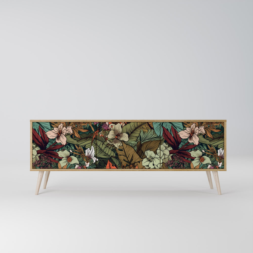 BOTANICAL EMERGENCE 3-Door TV Stand in Oak Effect