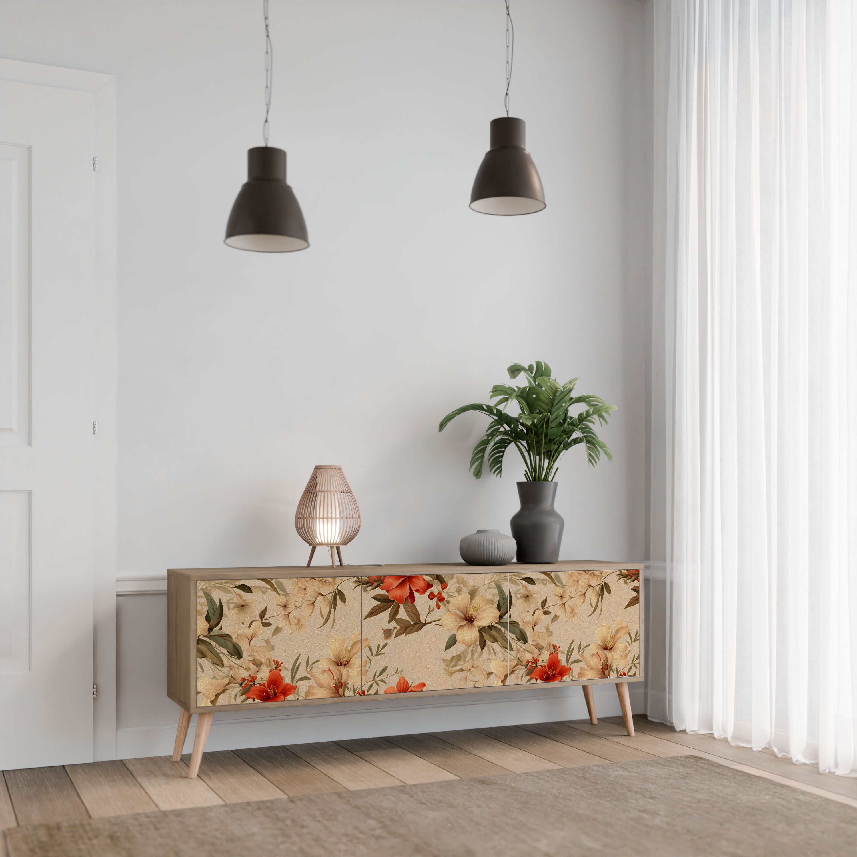 Βάση τηλεόρασης BLOOMING HARMONY με 3 πόρτες σε χρώμα δρυός