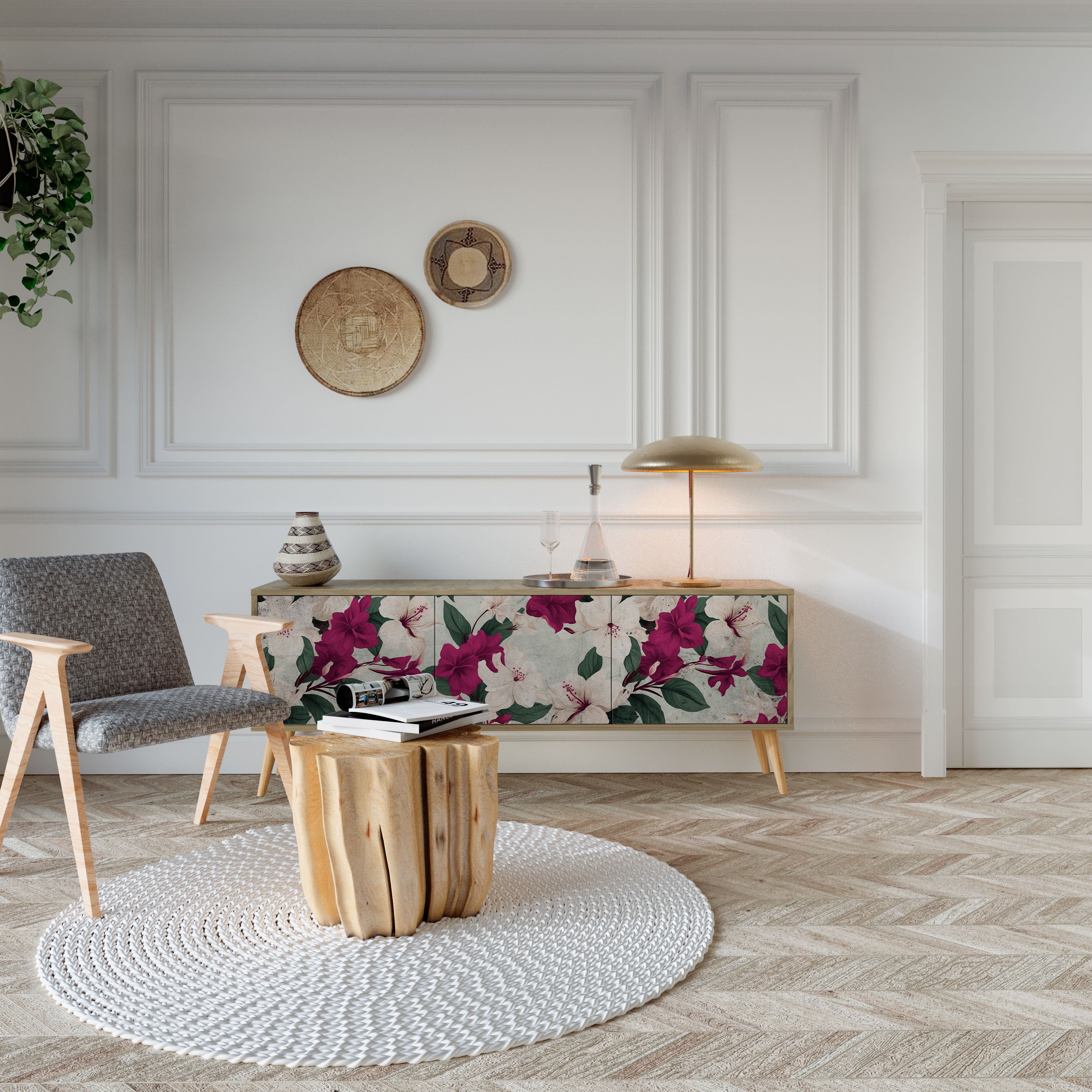 FLOWERET DREAM Τρίθυρη βάση τηλεόρασης σε όψη δρυός