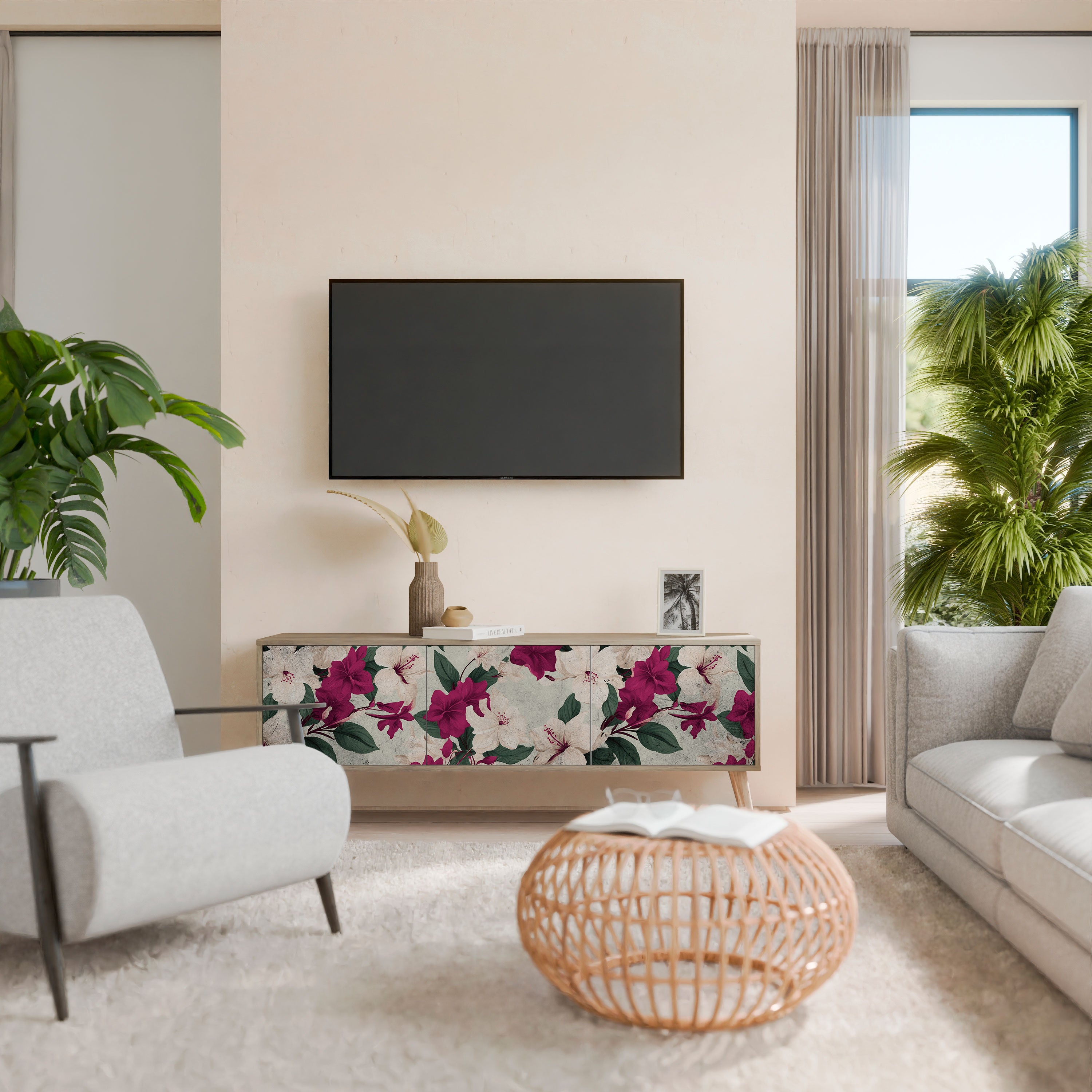 FLOWERET DREAM Τρίθυρη βάση τηλεόρασης σε όψη δρυός