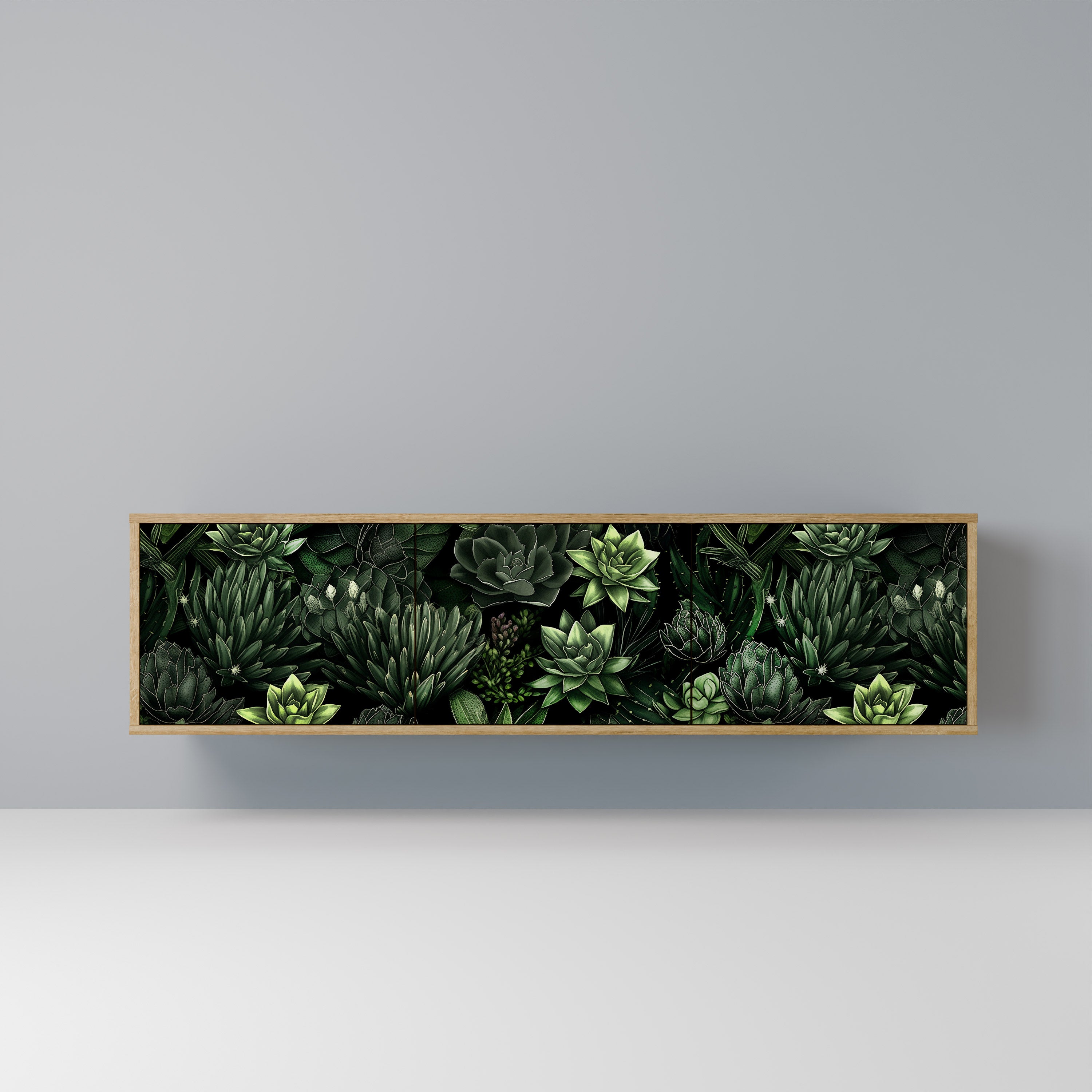 Βάση τηλεόρασης SUCCULENT JUNGLE με 3 πόρτες σε όψη δρυός