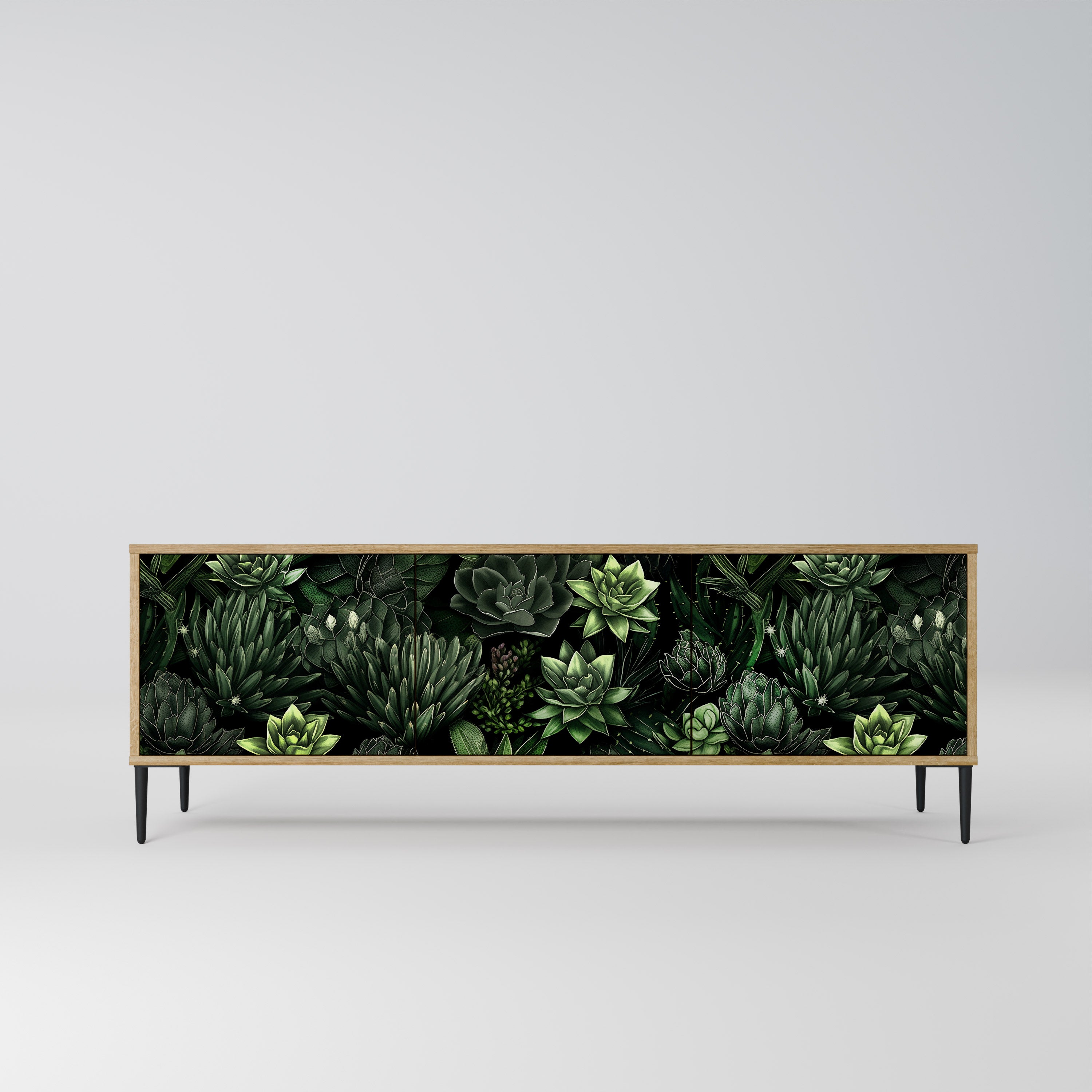 Βάση τηλεόρασης SUCCULENT JUNGLE με 3 πόρτες σε όψη δρυός