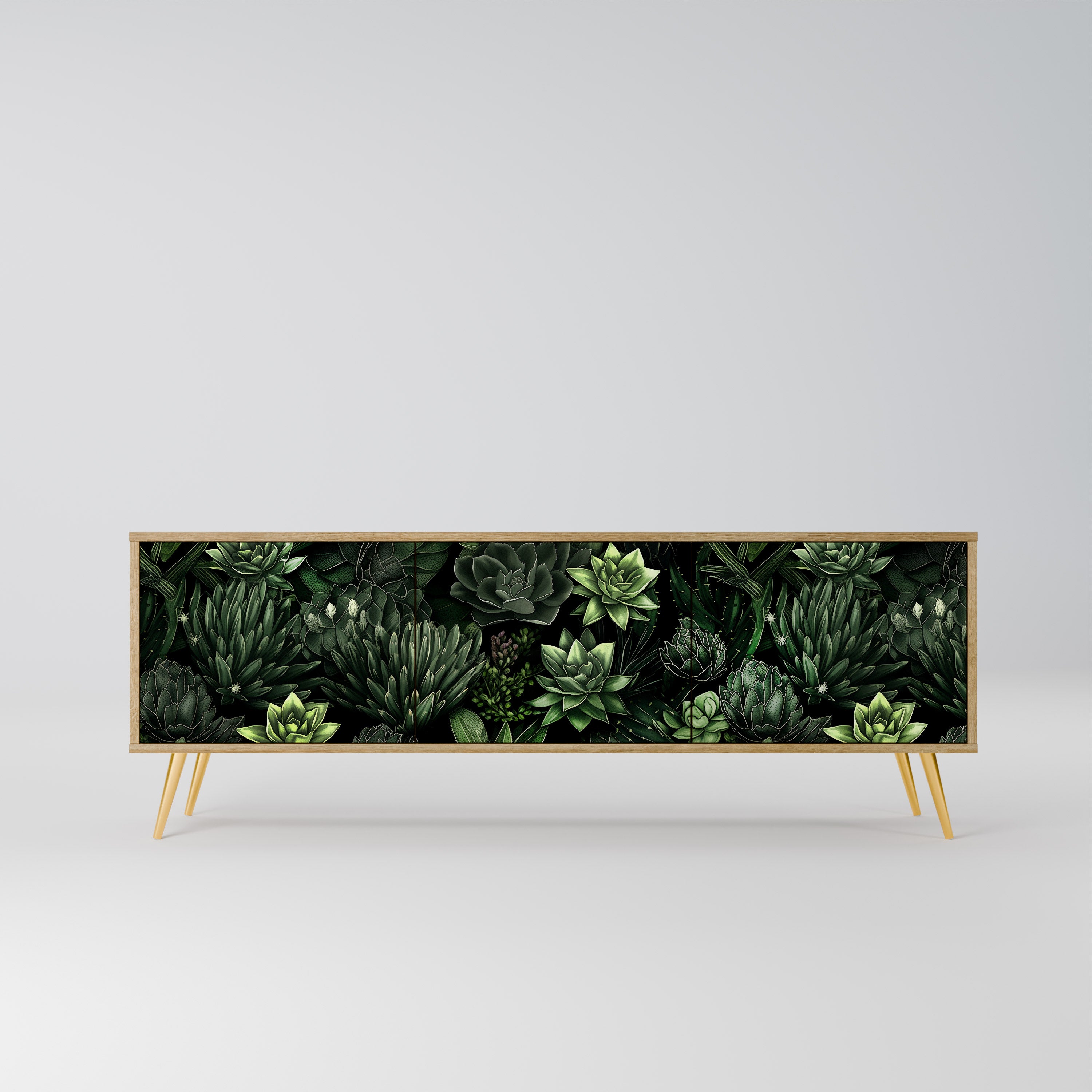 Βάση τηλεόρασης SUCCULENT JUNGLE με 3 πόρτες σε όψη δρυός