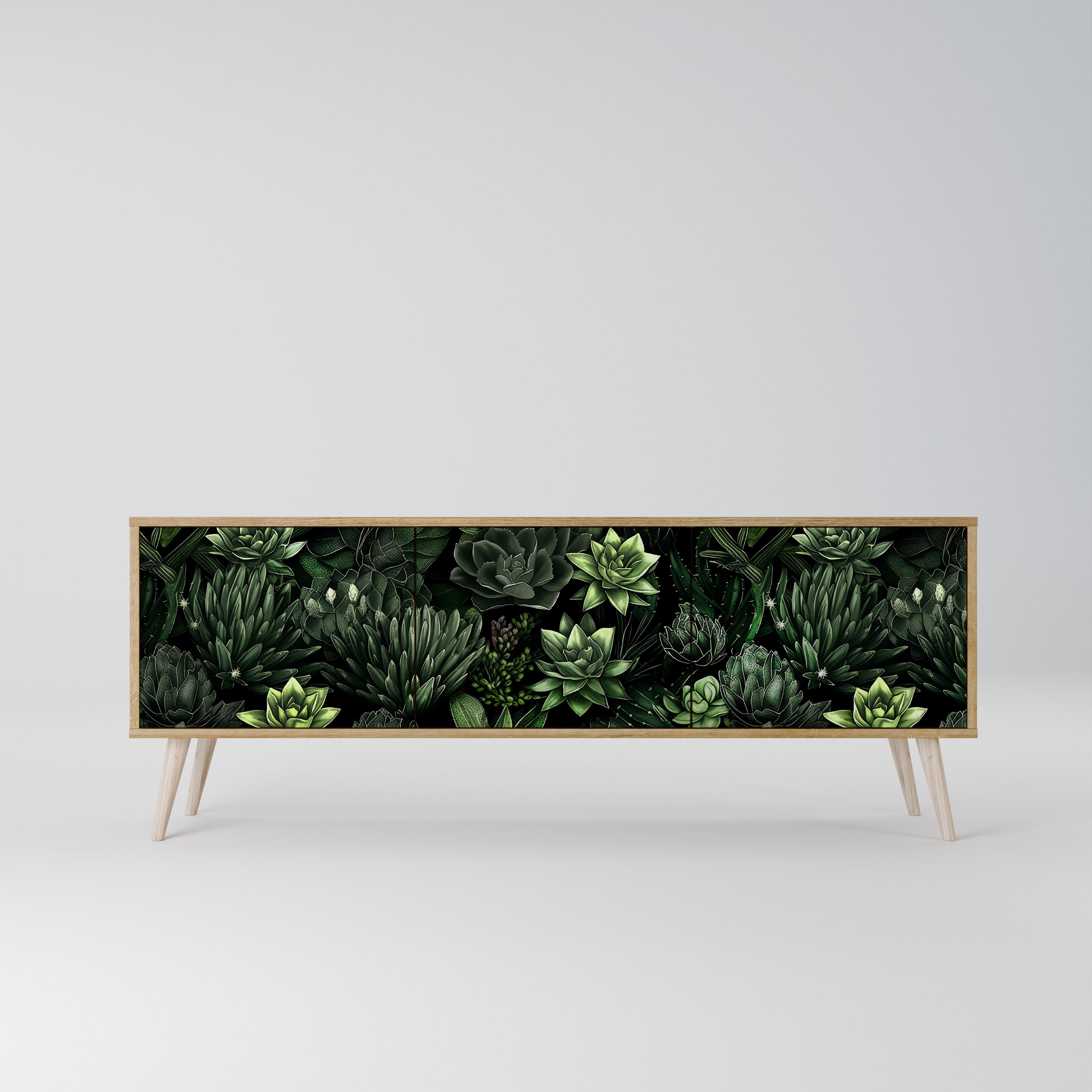 Βάση τηλεόρασης SUCCULENT JUNGLE με 3 πόρτες σε όψη δρυός