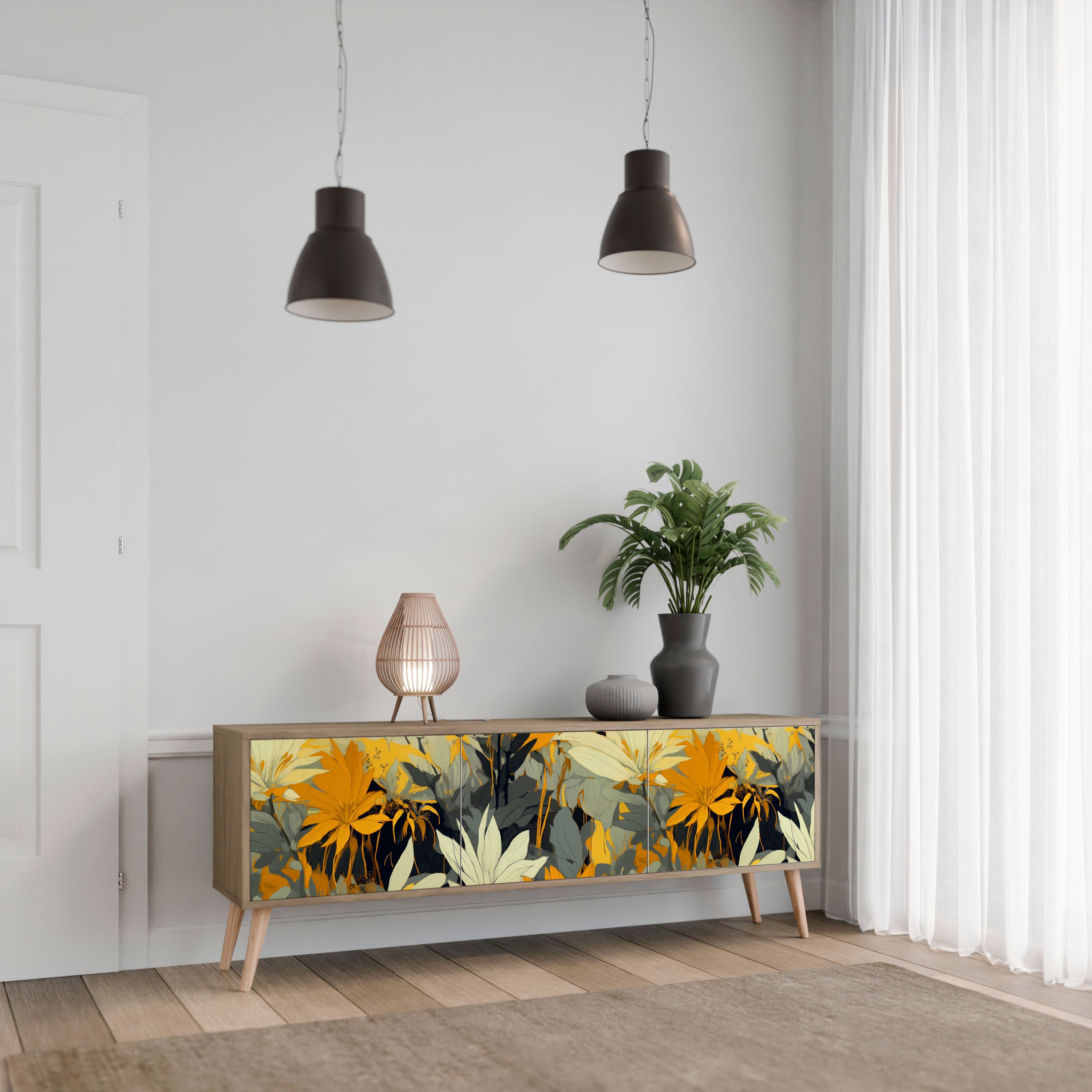 Τρίθυρη βάση τηλεόρασης SUNKISSED LILY σε όψη δρυός
