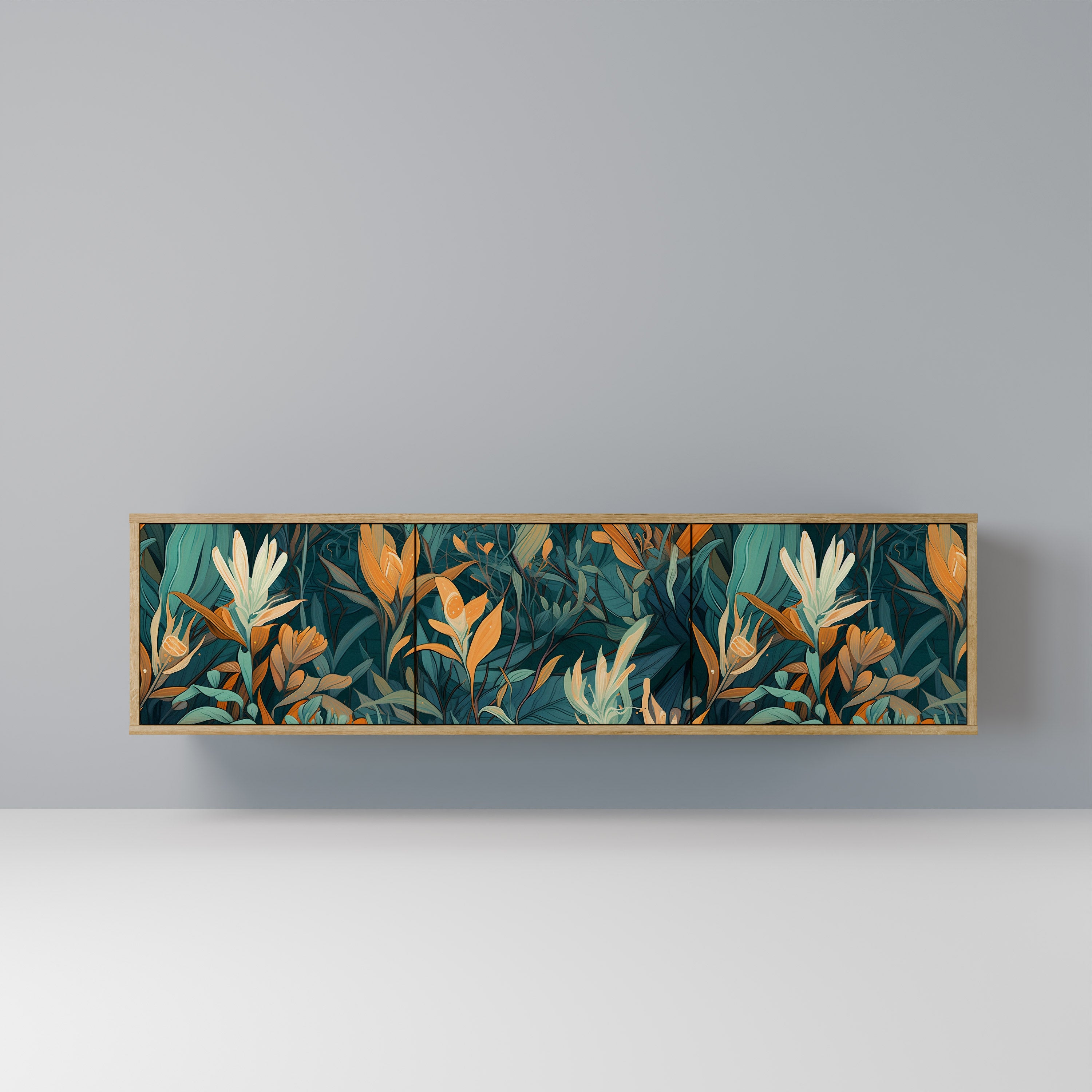FLORAL SERENITY Τριθέσια βάση τηλεόρασης σε όψη δρυός