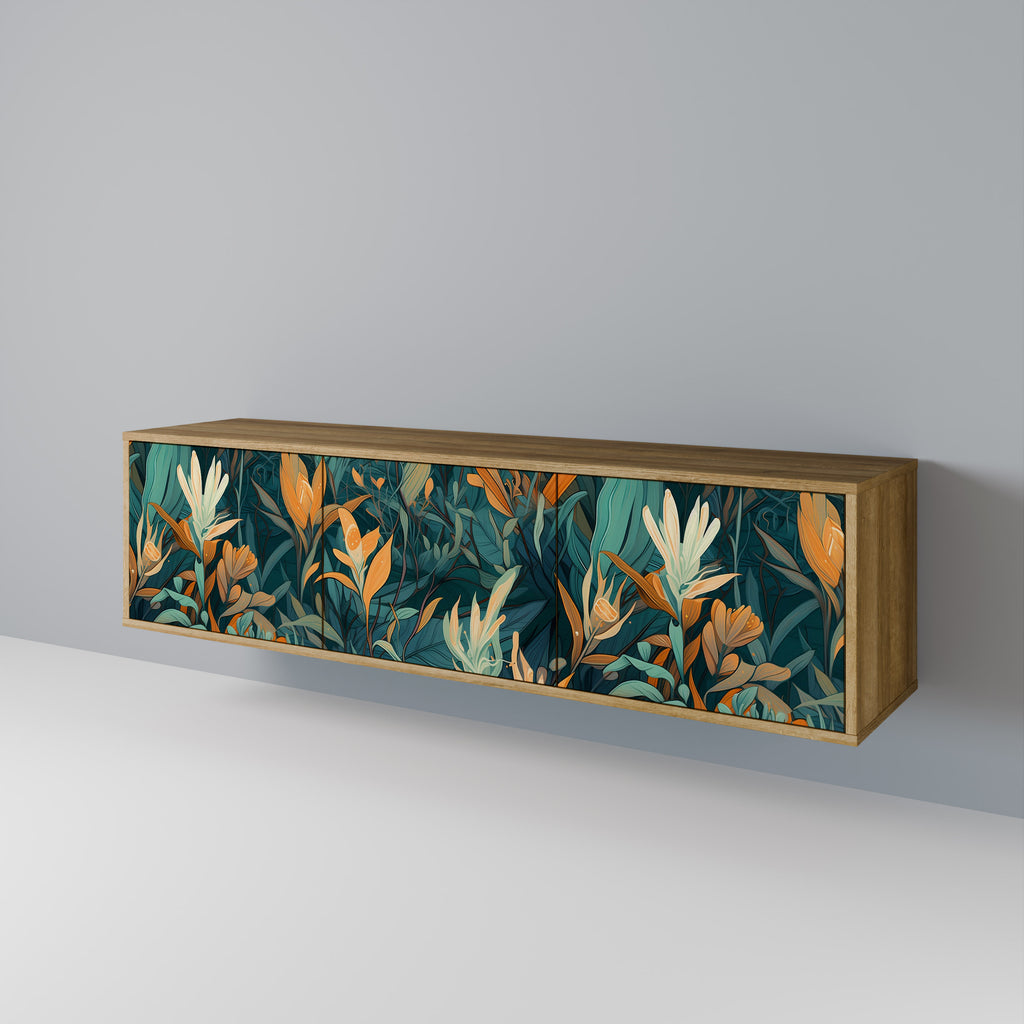 FLORAL SERENITY Τριθέσια βάση τηλεόρασης σε όψη δρυός