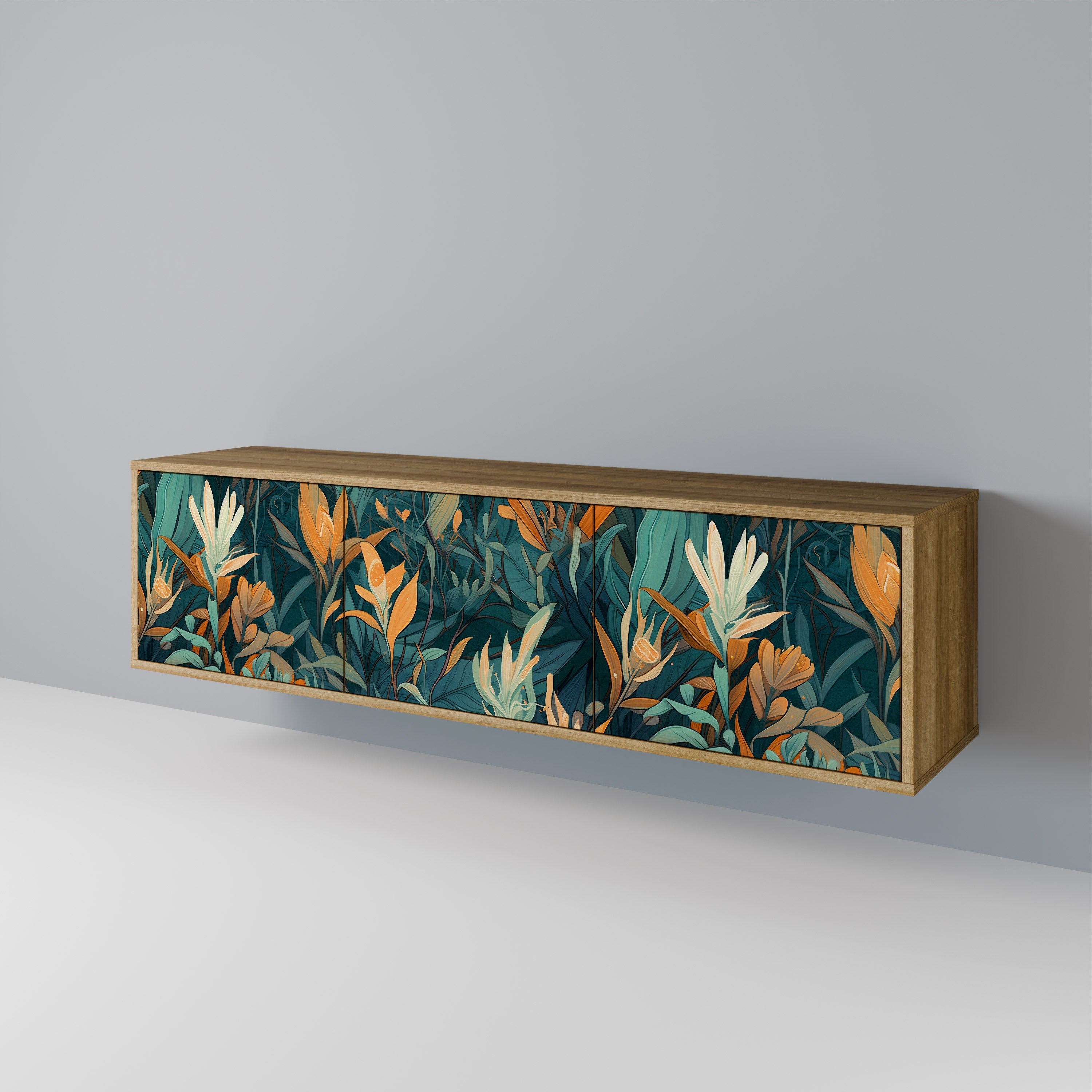 FLORAL SERENITY Τριθέσια βάση τηλεόρασης σε όψη δρυός