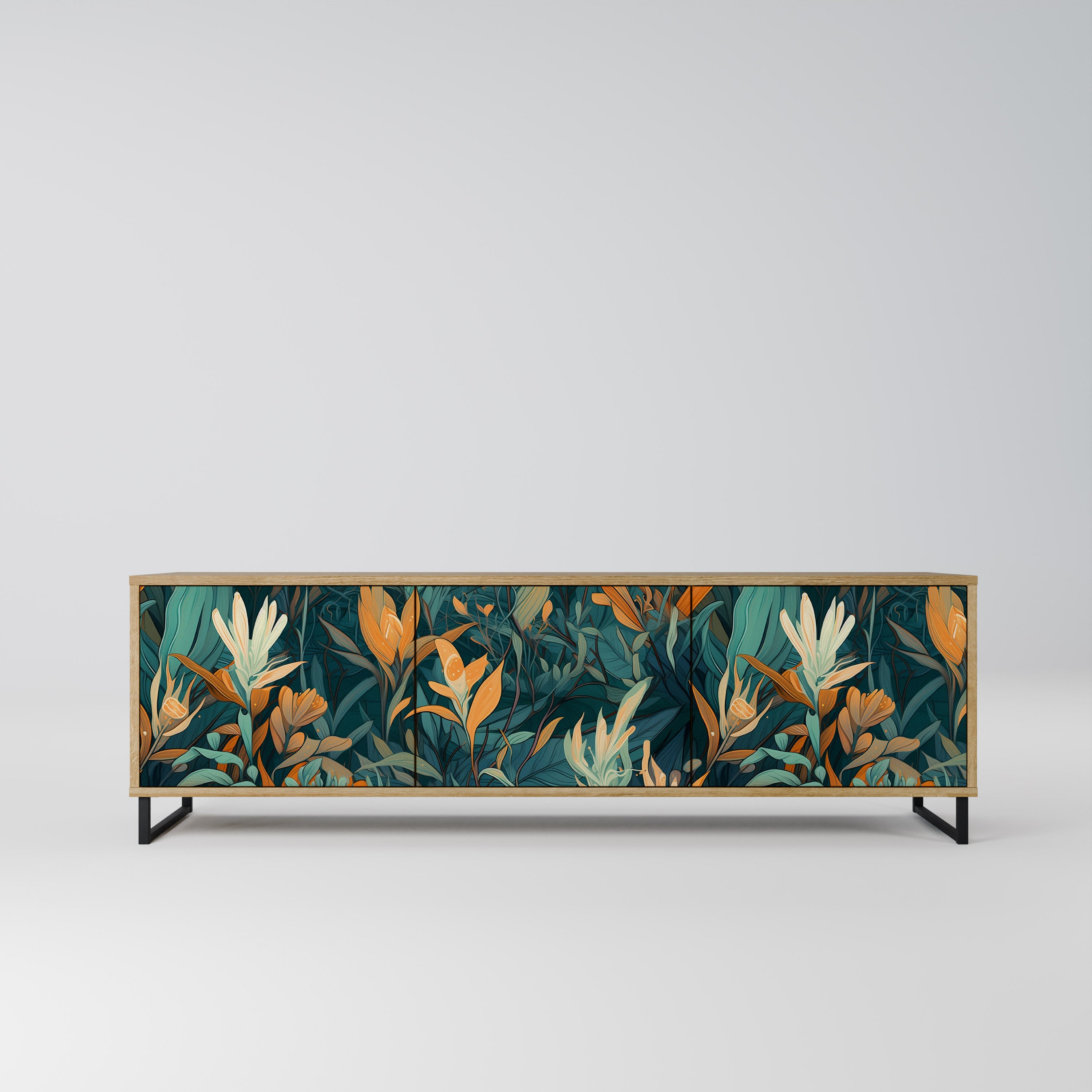 FLORAL SERENITY Τριθέσια βάση τηλεόρασης σε όψη δρυός