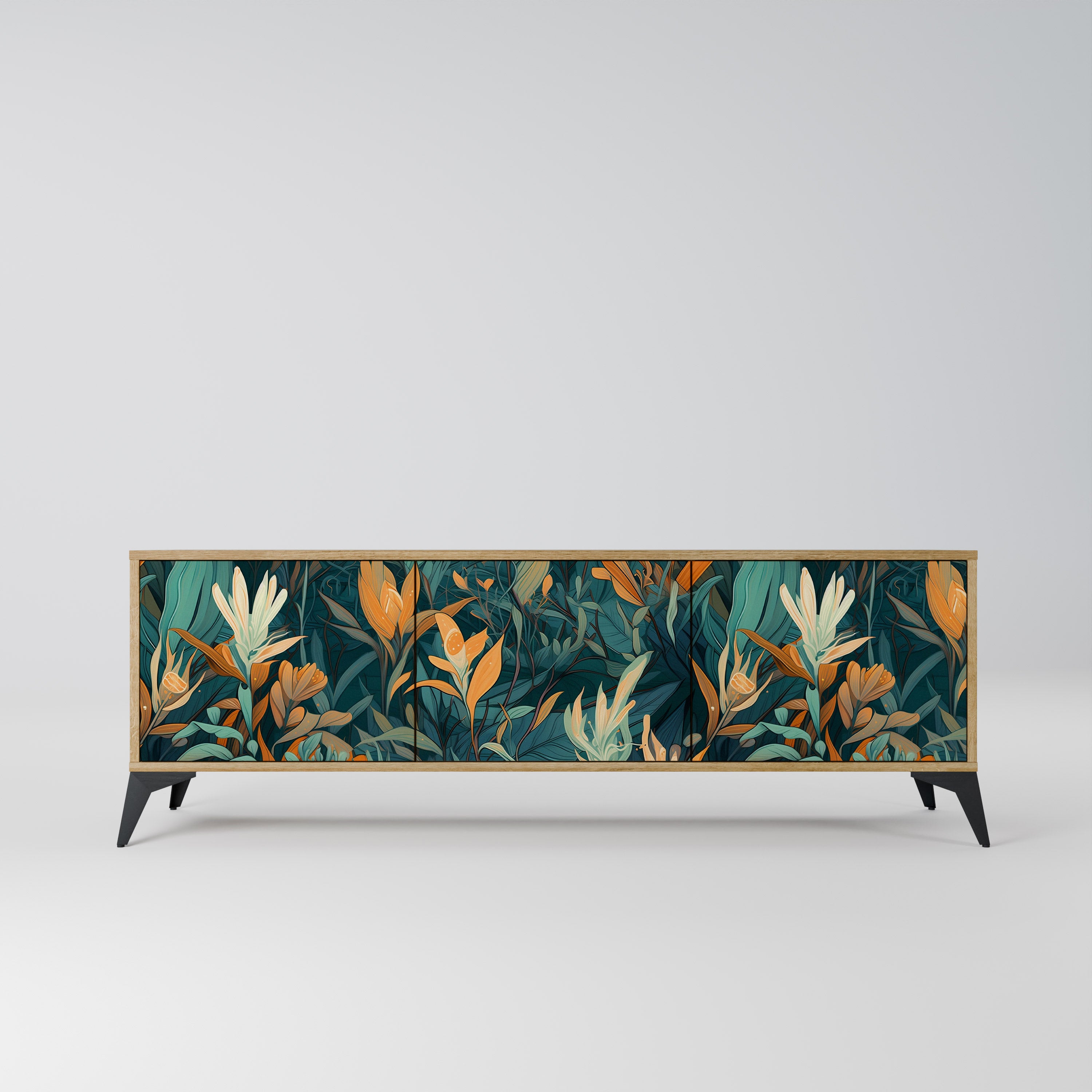 FLORAL SERENITY Τριθέσια βάση τηλεόρασης σε όψη δρυός