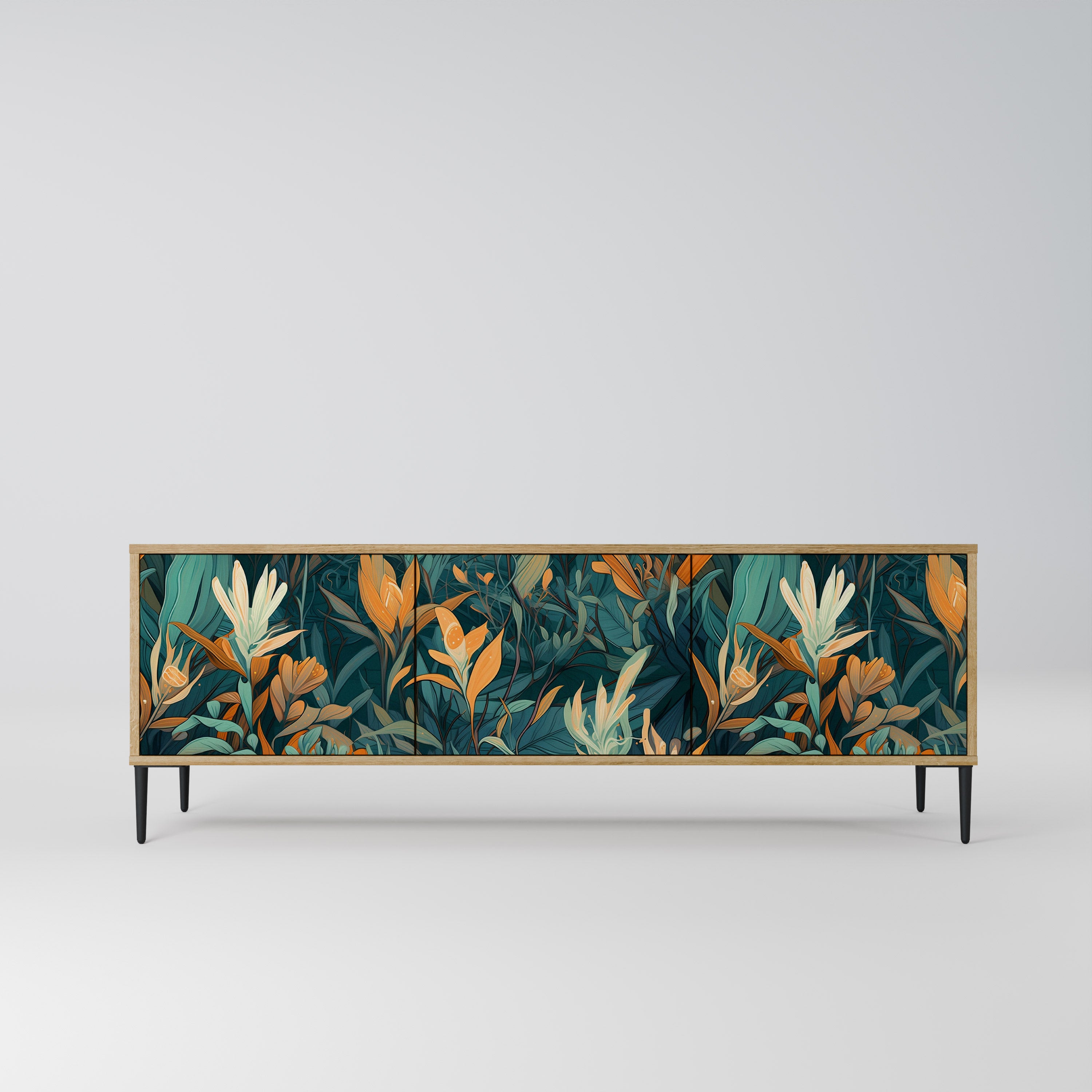 FLORAL SERENITY Τριθέσια βάση τηλεόρασης σε όψη δρυός