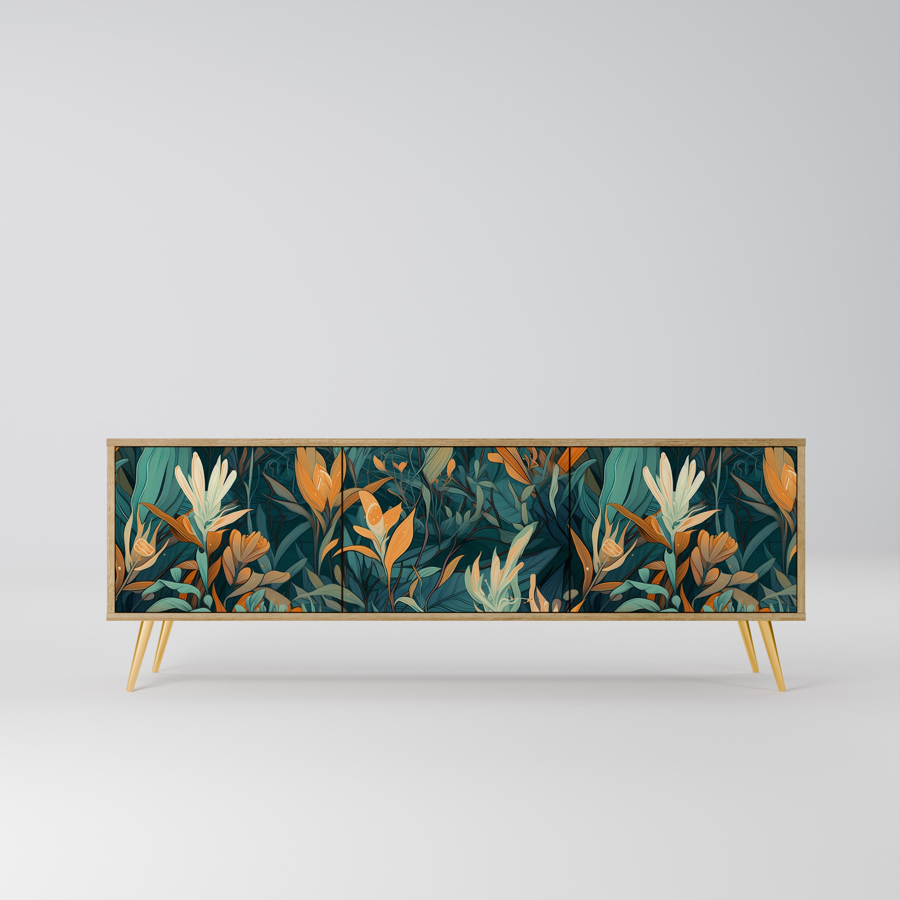 FLORAL SERENITY Τριθέσια βάση τηλεόρασης σε όψη δρυός
