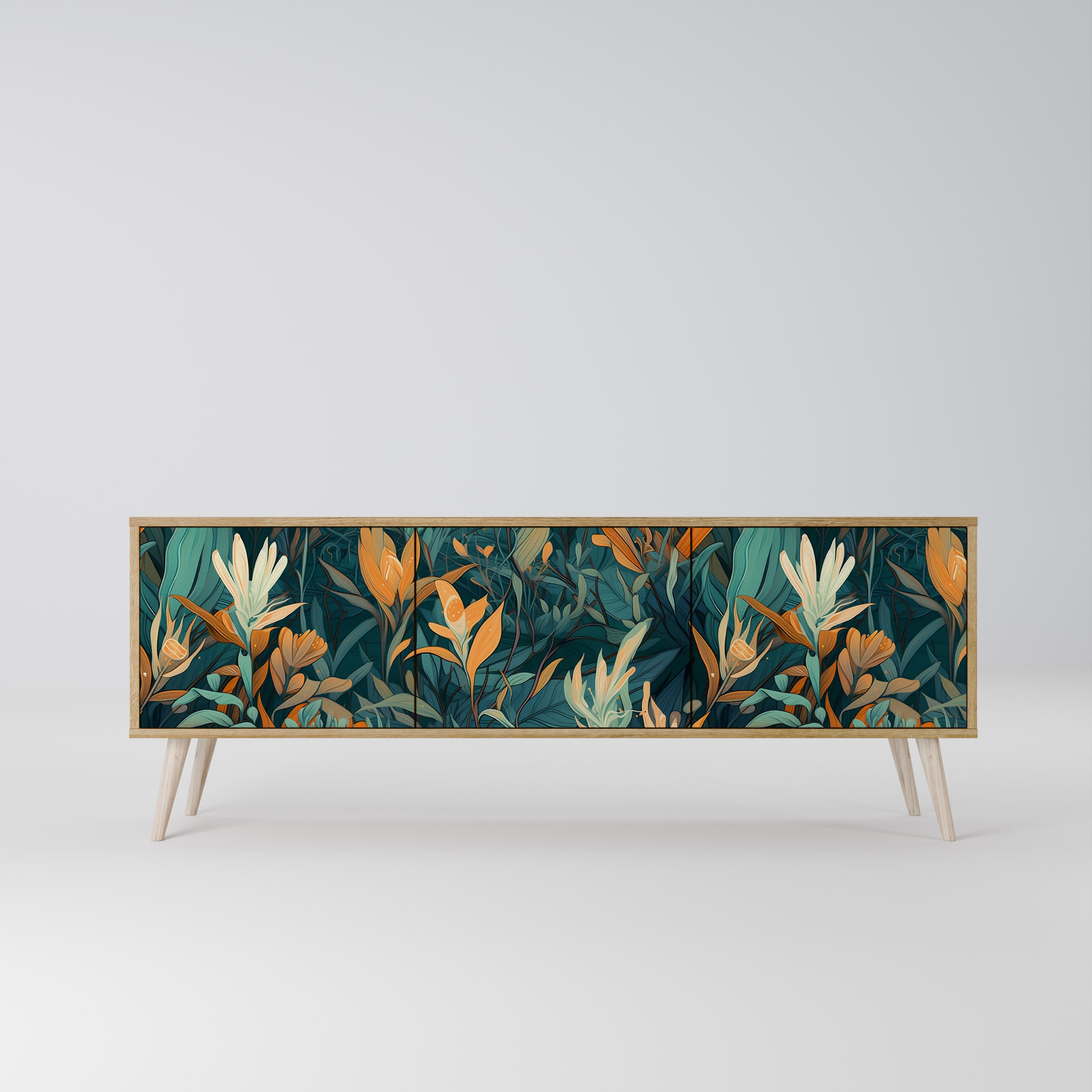 FLORAL SERENITY Τριθέσια βάση τηλεόρασης σε όψη δρυός