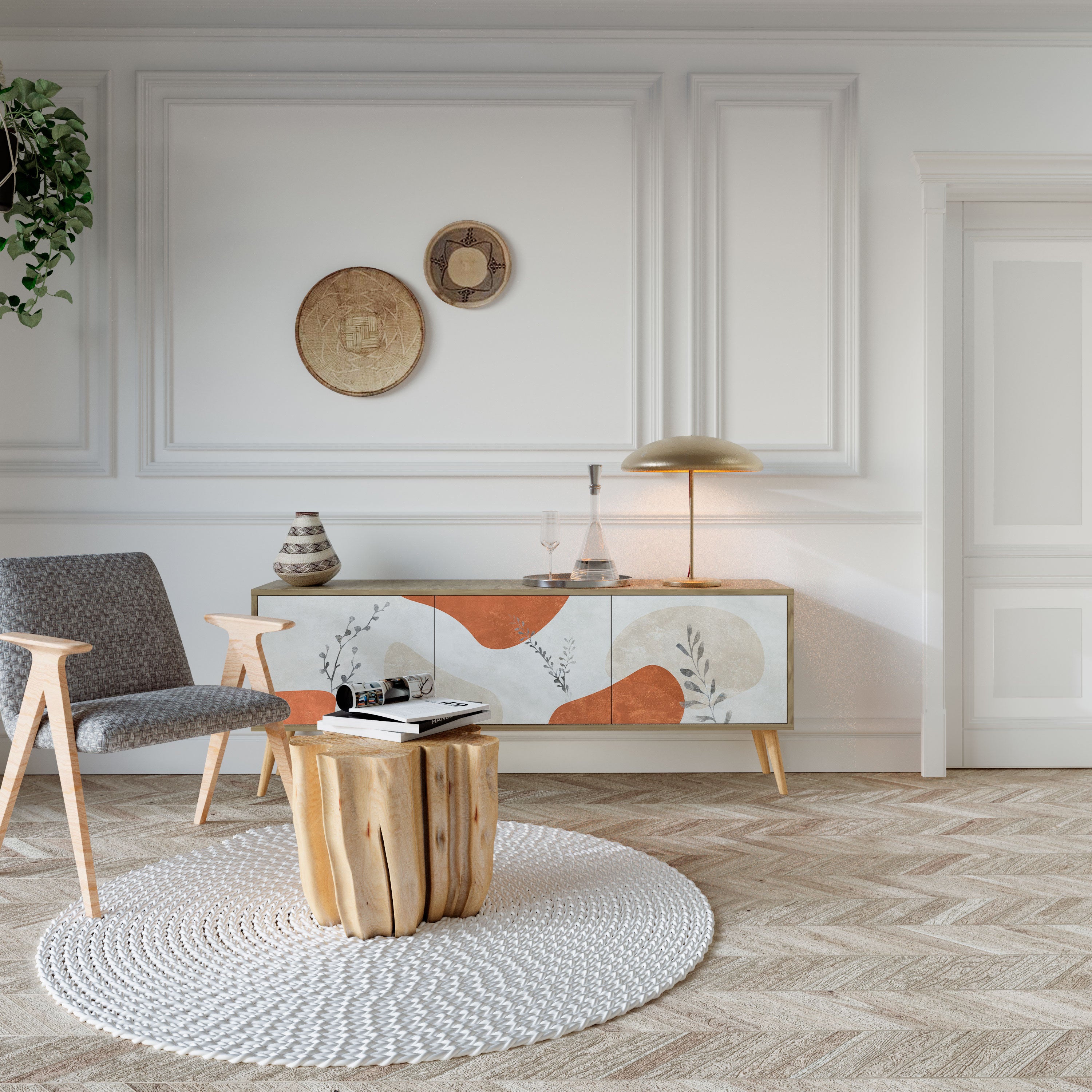 Βάση τηλεόρασης TRANQUIL TWIG με 3 πόρτες σε όψη δρυός