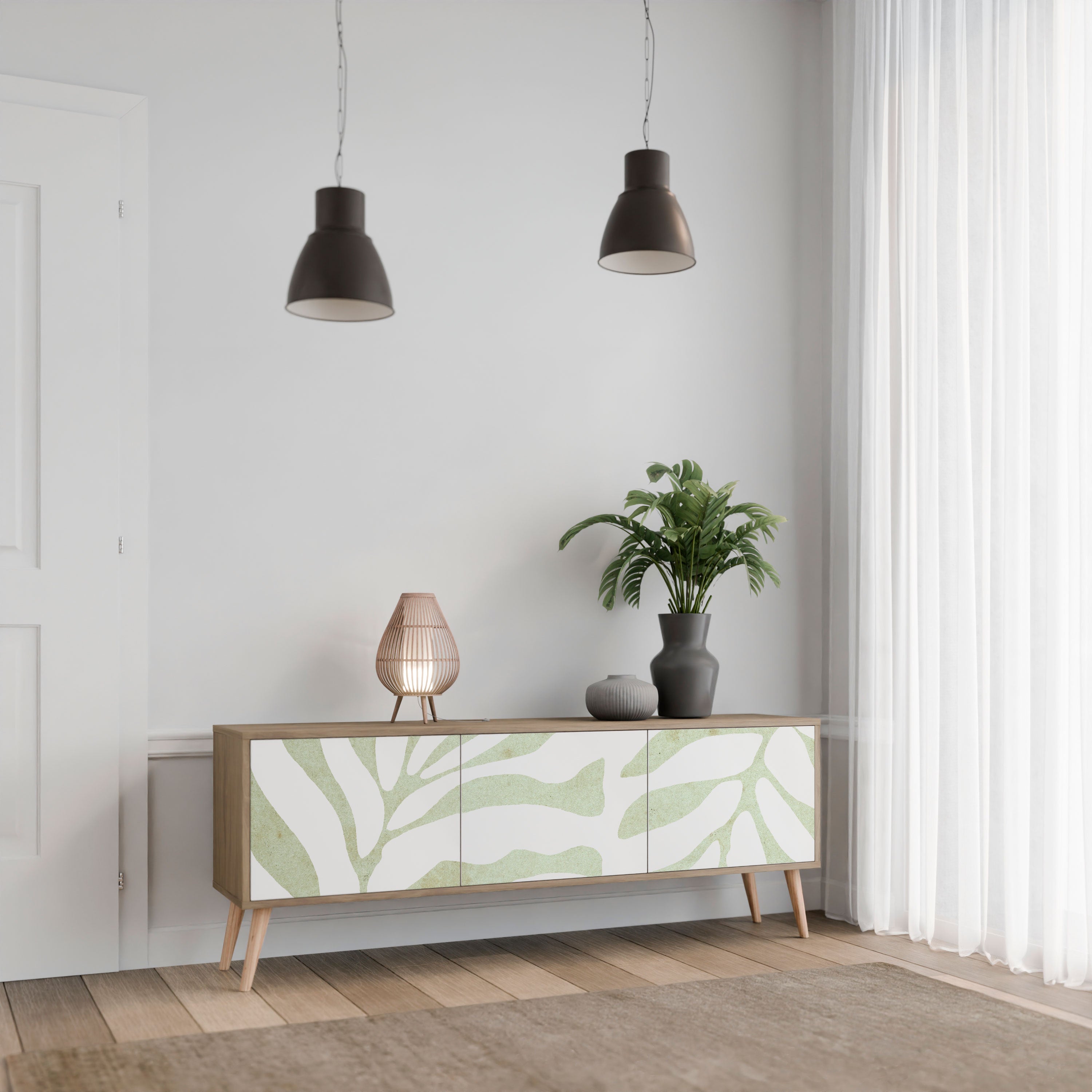 Βάση τηλεόρασης BOTANICAL SPARK με 3 πόρτες σε όψη δρυός