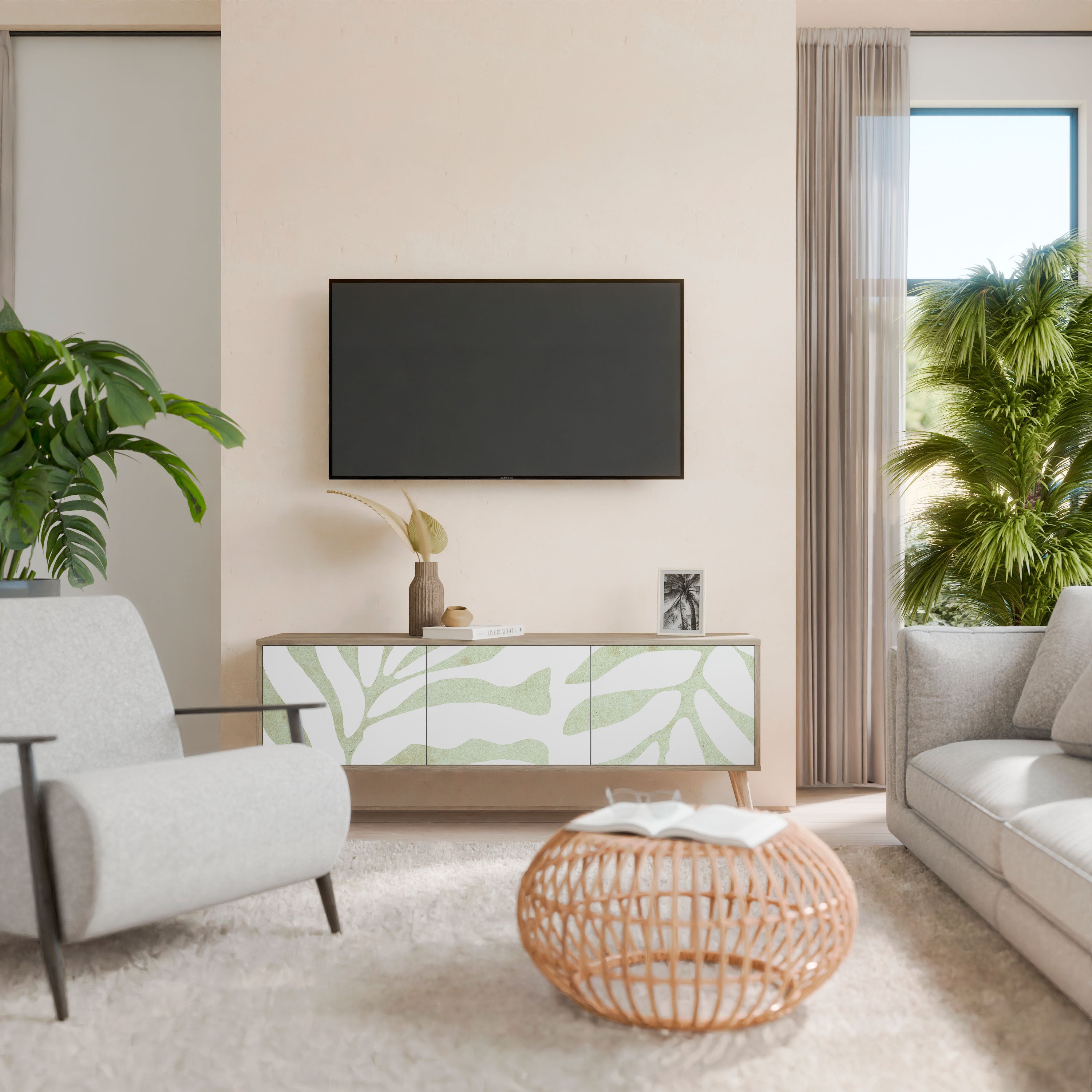 Βάση τηλεόρασης BOTANICAL SPARK με 3 πόρτες σε όψη δρυός