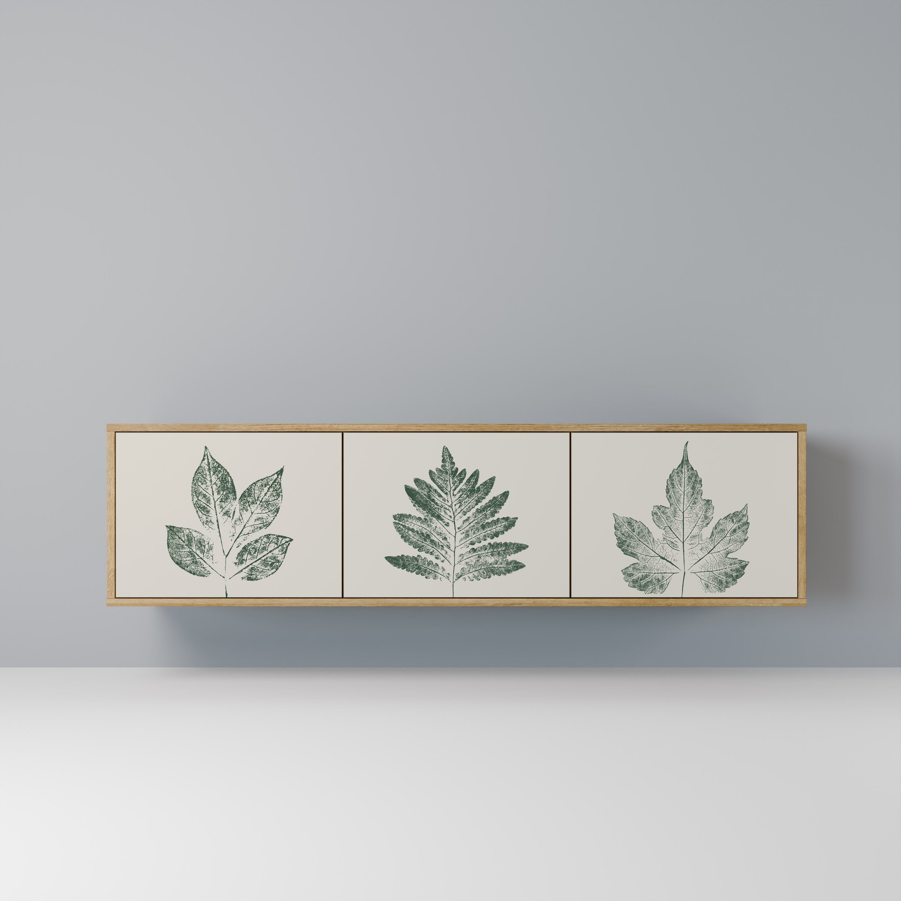 Τρίθυρη βάση τηλεόρασης GREEN LEAFY STAMPS σε εφέ δρυός