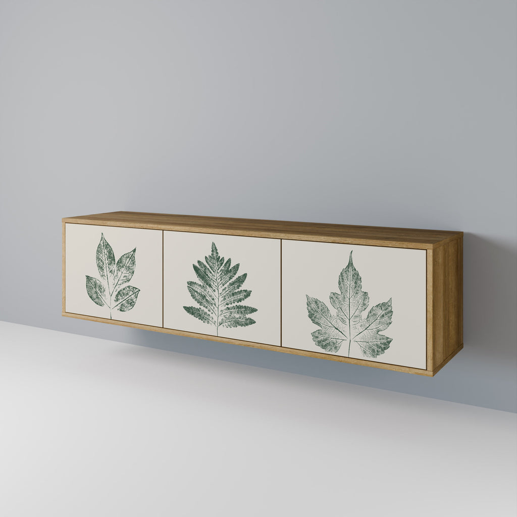 Τρίθυρη βάση τηλεόρασης GREEN LEAFY STAMPS σε εφέ δρυός