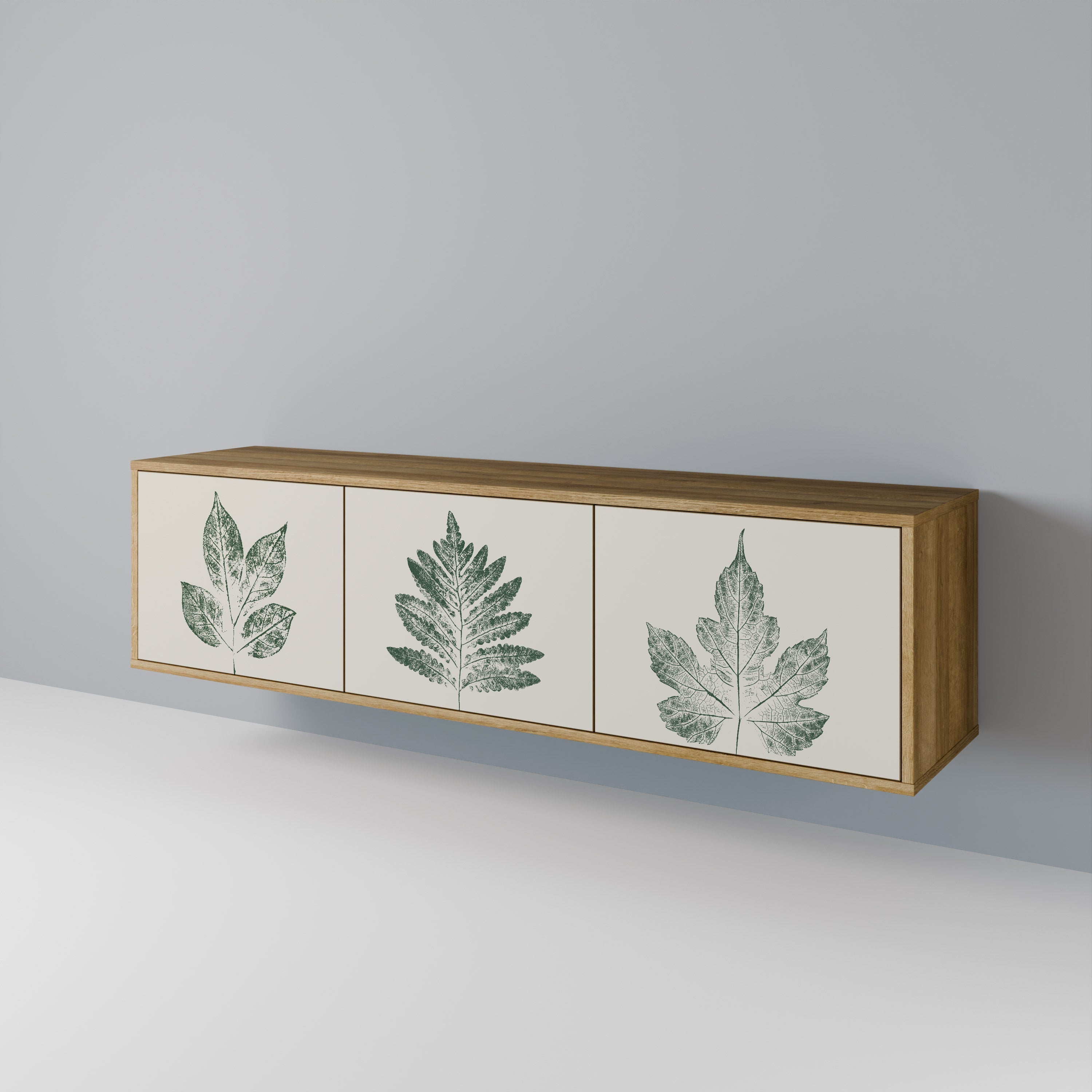 Τρίθυρη βάση τηλεόρασης GREEN LEAFY STAMPS σε εφέ δρυός