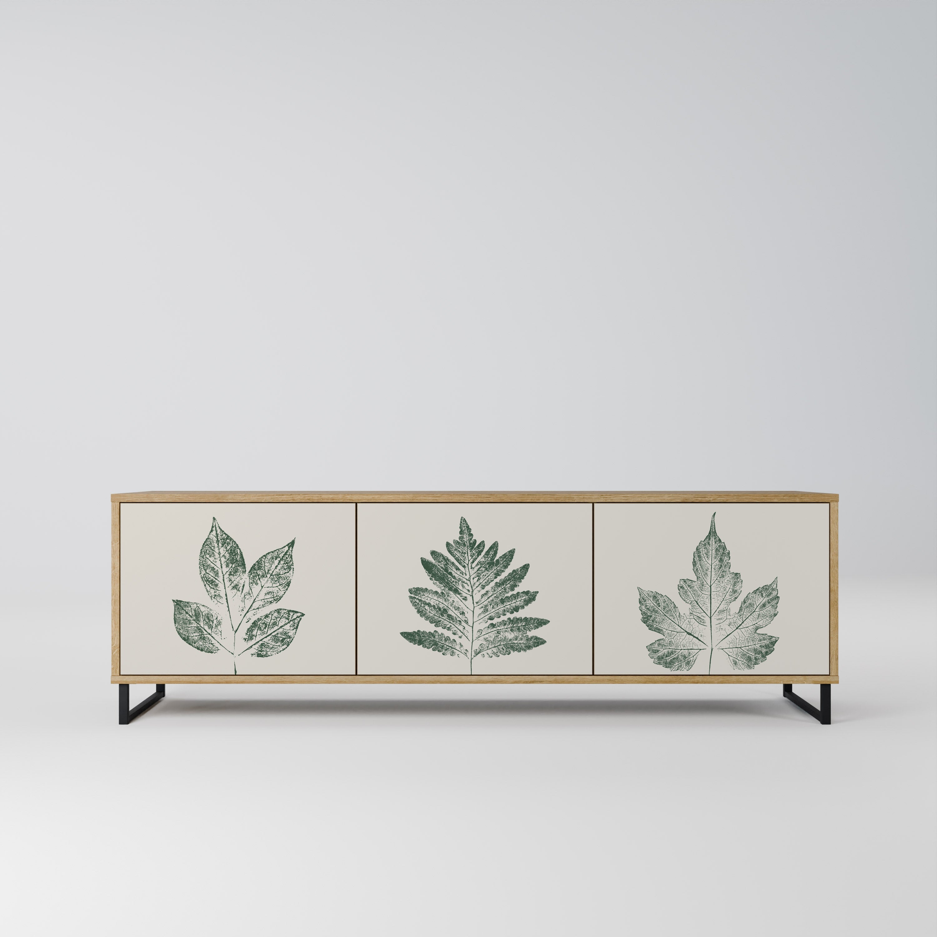 Τρίθυρη βάση τηλεόρασης GREEN LEAFY STAMPS σε εφέ δρυός